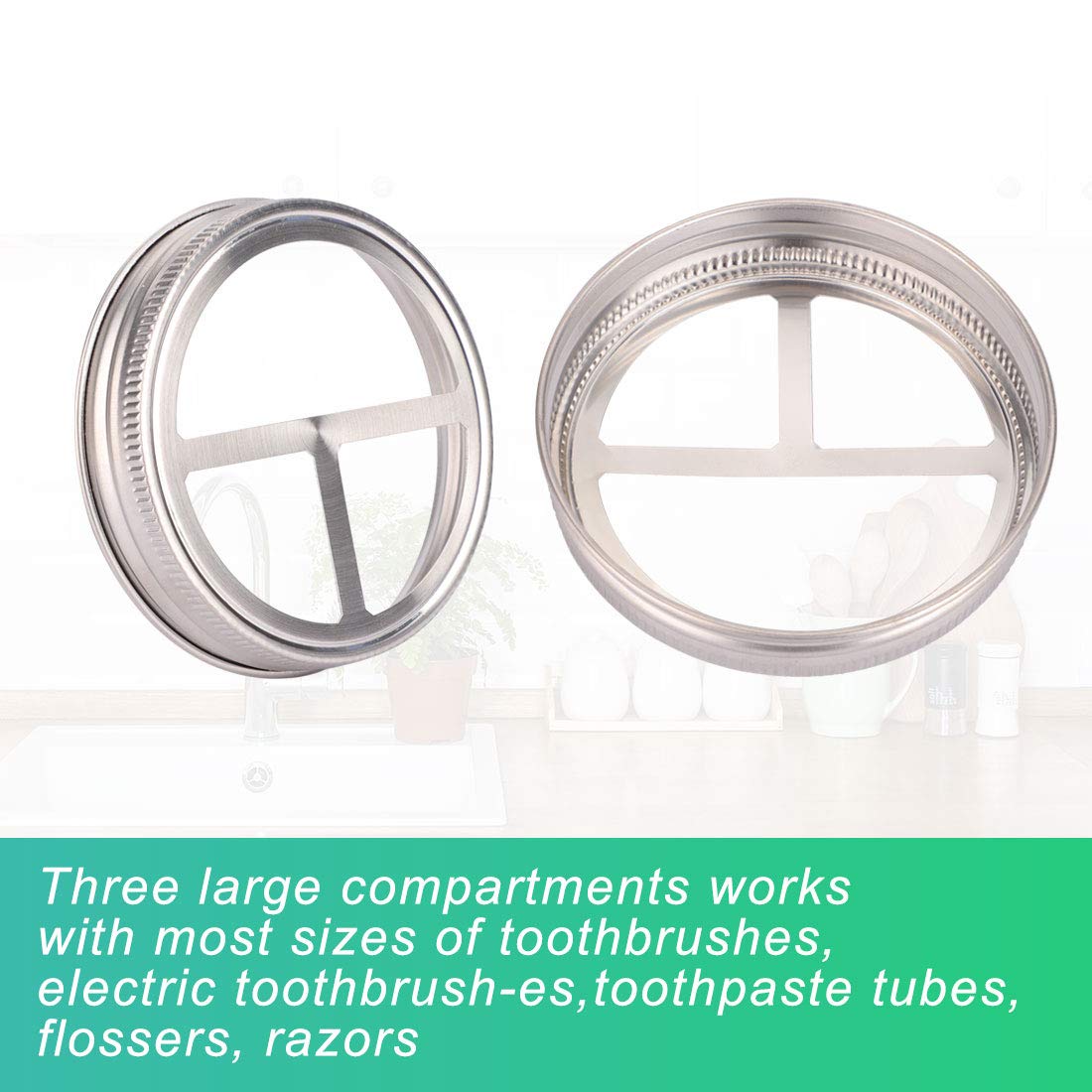 4pcs Stainless Steel Wide Mouth Mason Jar Toothbrush Holder Lids - Rustproof Bathroom Organizer Accessories for Farmhouse Decor | Perfect for Toothbrush Storage, Cotton Swab Dispenser & Bathroom Organization