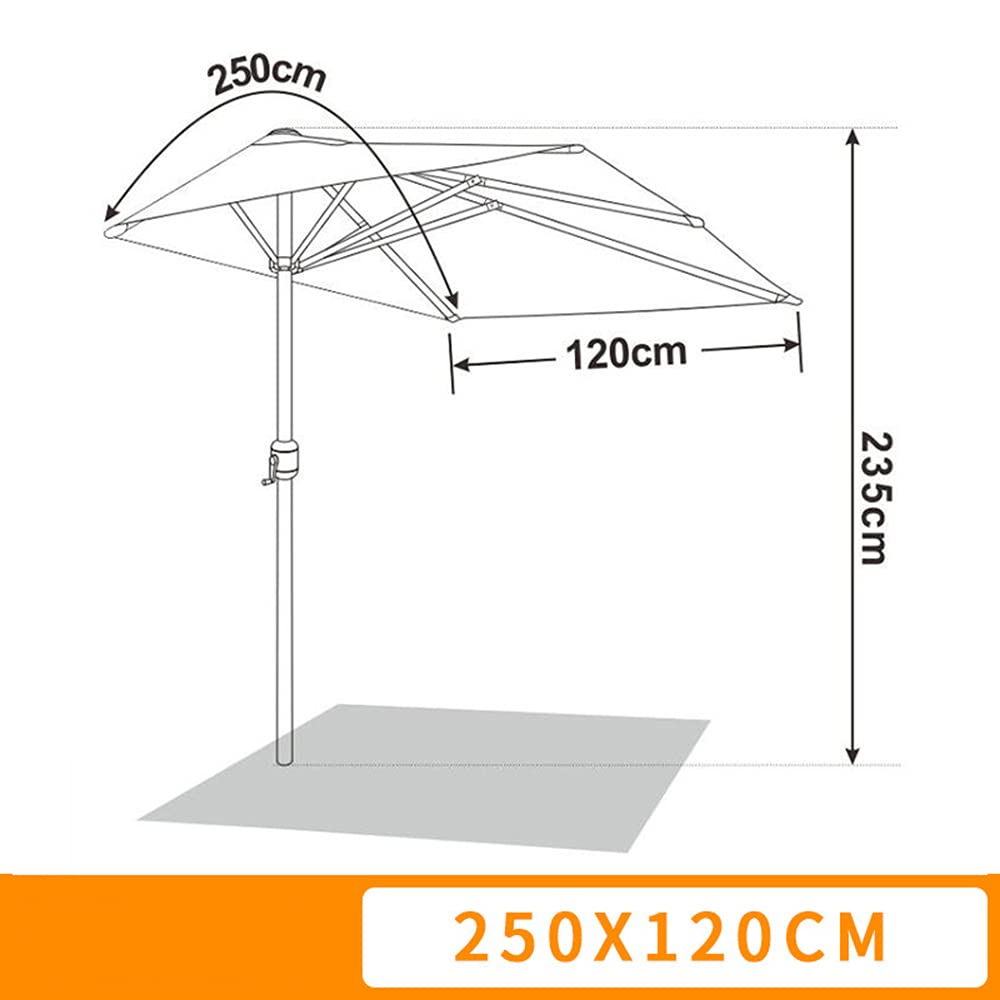 LKP Half Patio Umbrella with Crank - 5-Rib Sun Shade Canopy for Outdoor, Garden, Balcony, Wall & Window - Perfect for Shading Patios, Decks and Outdoor Seating Areas