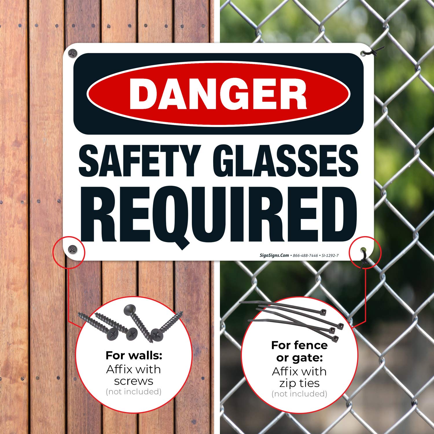 Danger Safety Glasses Required Sign - OSHA Compliant 10x7 Inches Rust-Free .040 Aluminum Sign - Fade Resistant for Indoor & Outdoor Use - Made in USA - Perfect for Construction Sites, Warehouses & Industrial Areas