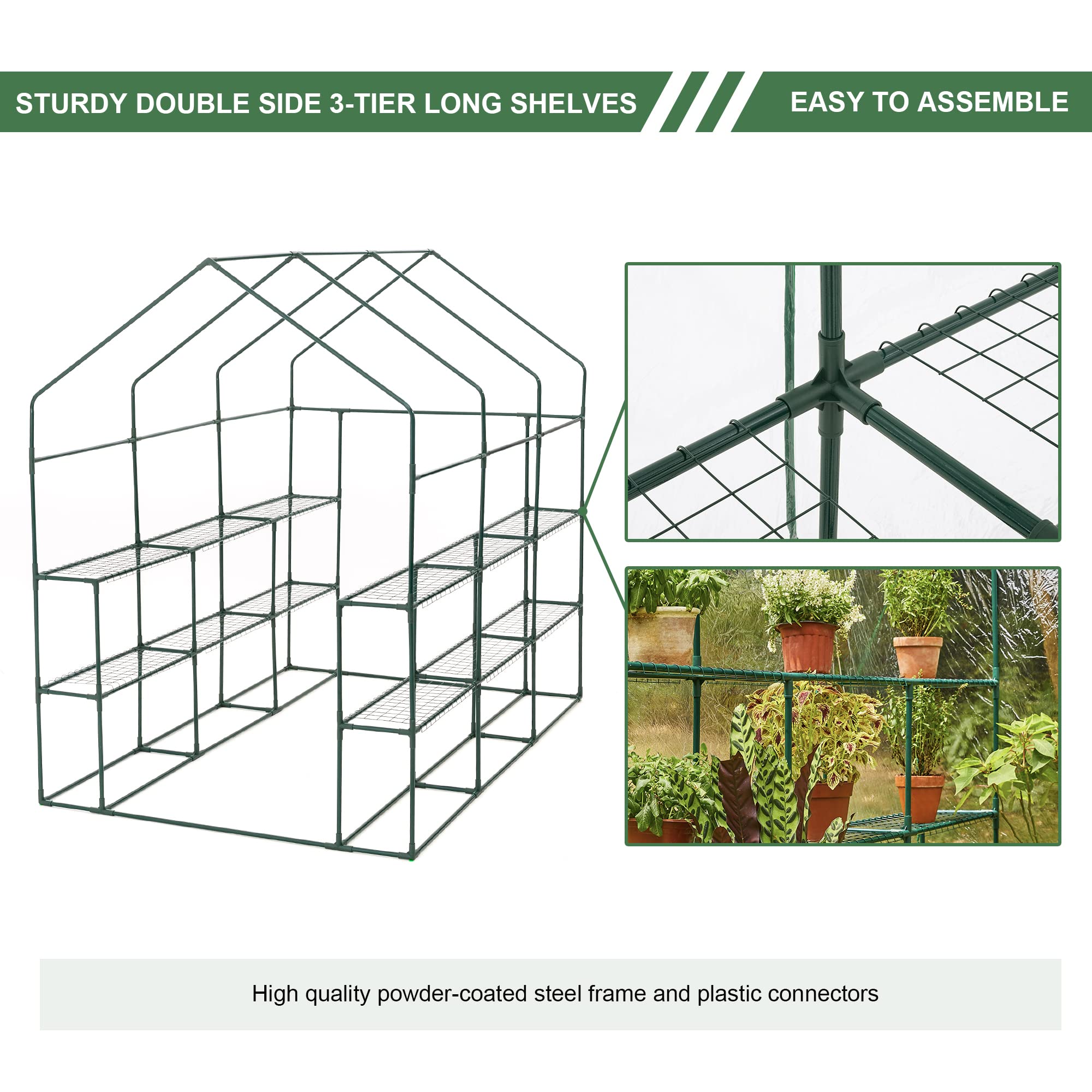 Glitzhome 3-Tier 18-Shelf Walk-in Greenhouse for Plants & Gardening with Transparent PVC Cover - Perfect for Indoor/Outdoor Seed Starting, Plant Protection & Year-Round Gardening