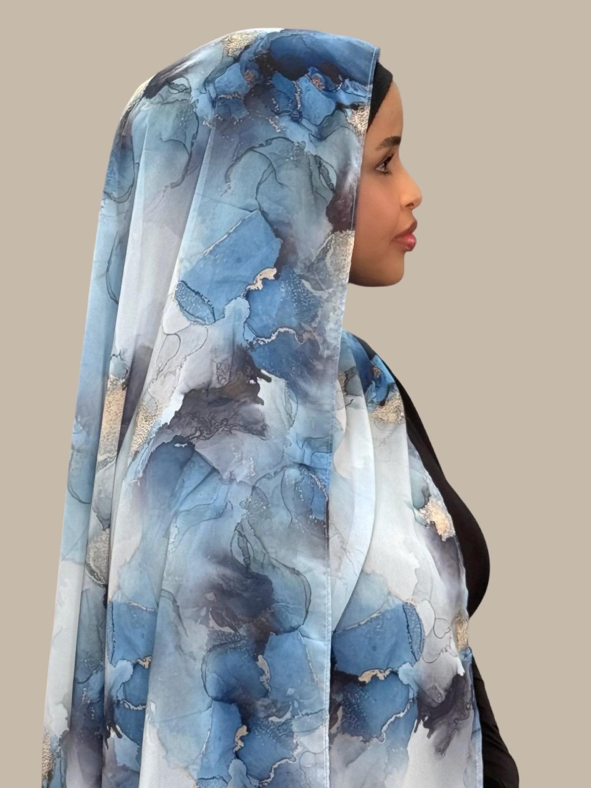 Printed Chiffon Hijab Arctic Mist - Lightweight Muslim Scarf for Women - Perfect for Prayer, Daily Wear & Special Occasions