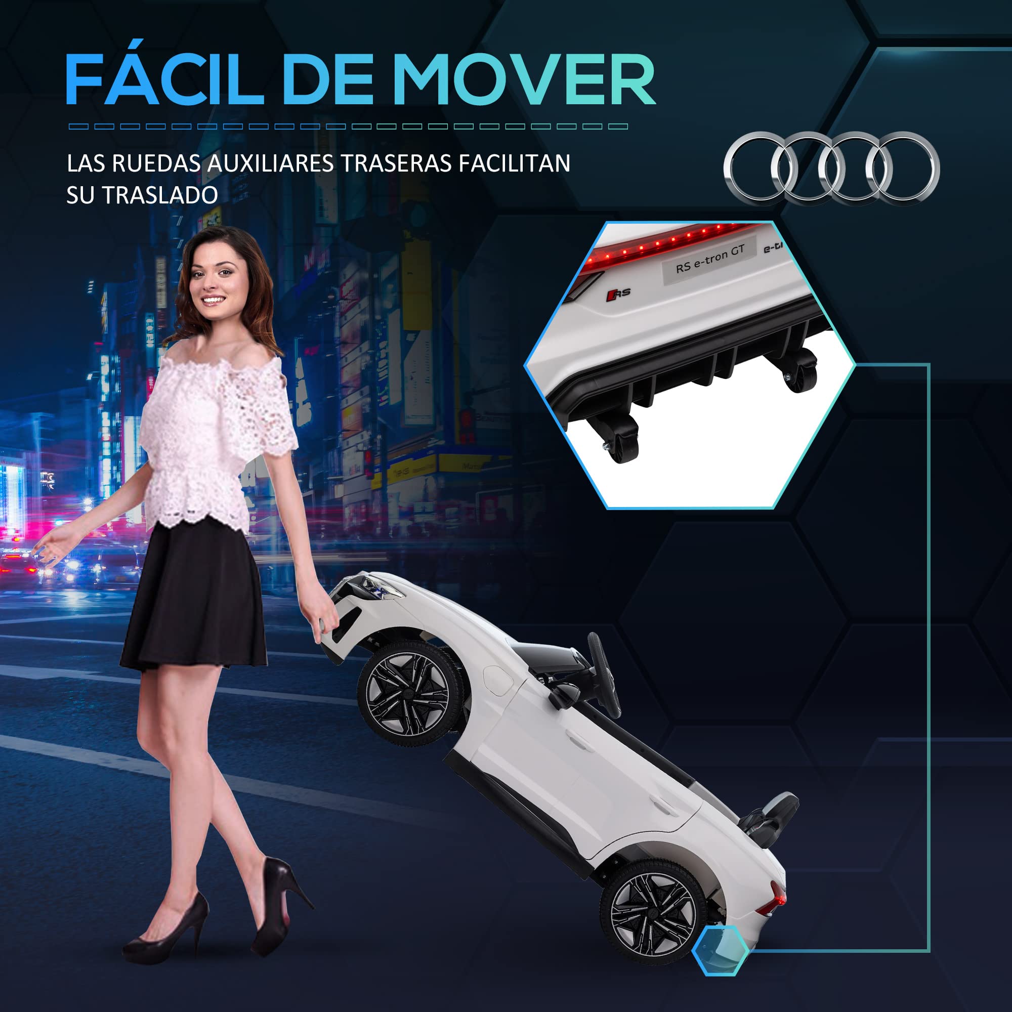 HOMCOM Electric Ride-On Car for Kids 3+ Years, Audi RS e-Tron GT 12V Battery-Powered Ride-On Toy with Remote Control, LED Headlights, Horn, USB Music & Door Opening, 3-5 km/h, White - Perfect for Outdoor Play, Birthday Gifts & Family Fun