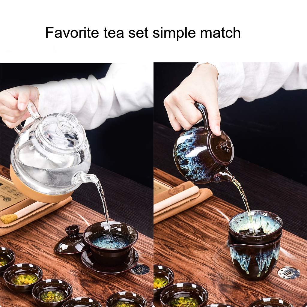 Premium Chinese Porcelain Kung Fu Tea Tray Set - Automatic Water Heater with Tea Cups & Bowls - Complete Tea Ceremony Kit for Home & Office Use - Perfect for Traditional Tea Brewing, Meditation & Relaxation (Color: A)