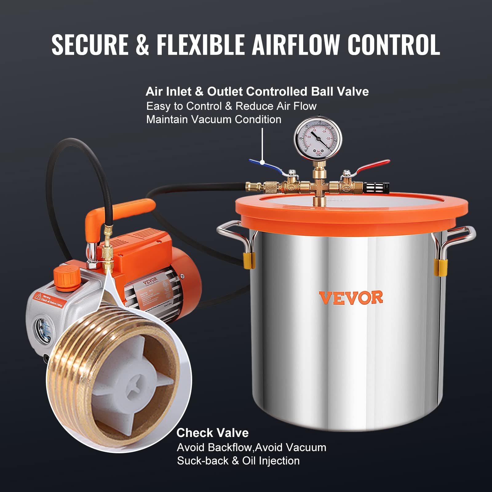 VEVOR 5 Gallon Vacuum Chamber Kit with 3.5 CFM Pump & Tempered Glass Lid - Includes 250ml Oil Bottle for Wood Stabilization, Silicone & Epoxy Degassing - Perfect for Resin Casting, Woodworking & DIY Projects
