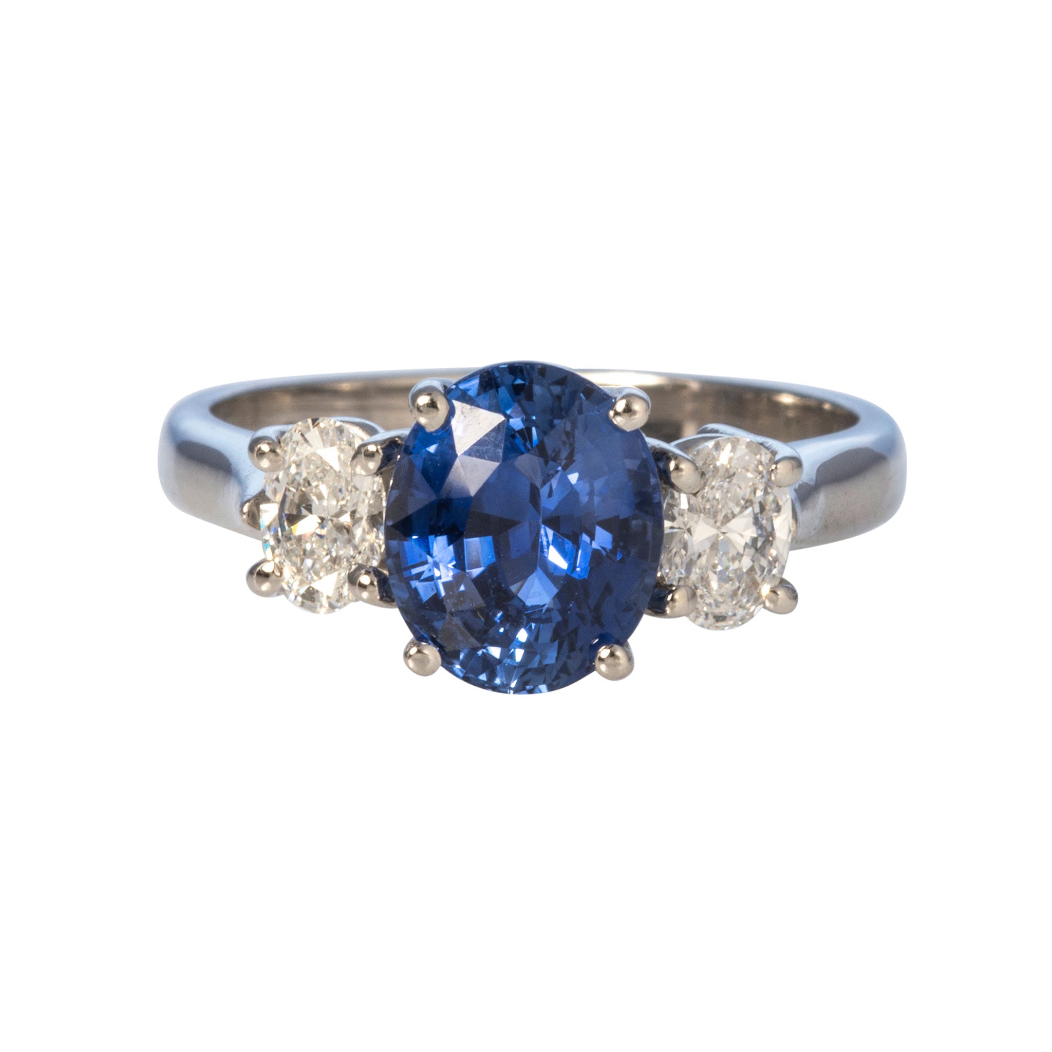 2.20ctw Oval Sapphire & Diamond Three Stone Platinum Ring for Women - Elegant Engagement, Wedding, Anniversary Jewelry Gift