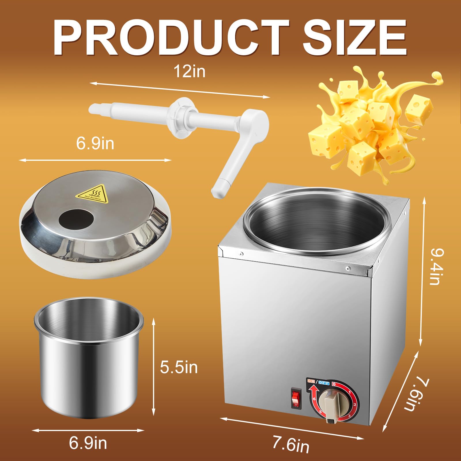 Commercial Stainless Steel Nacho Cheese Dispenser with 2 Pumps - 2.64 Qt Hot Fudge Warmer for Cheese, Caramel & Chocolate - Perfect for Movie Theaters, Concession Stands & Catering Events