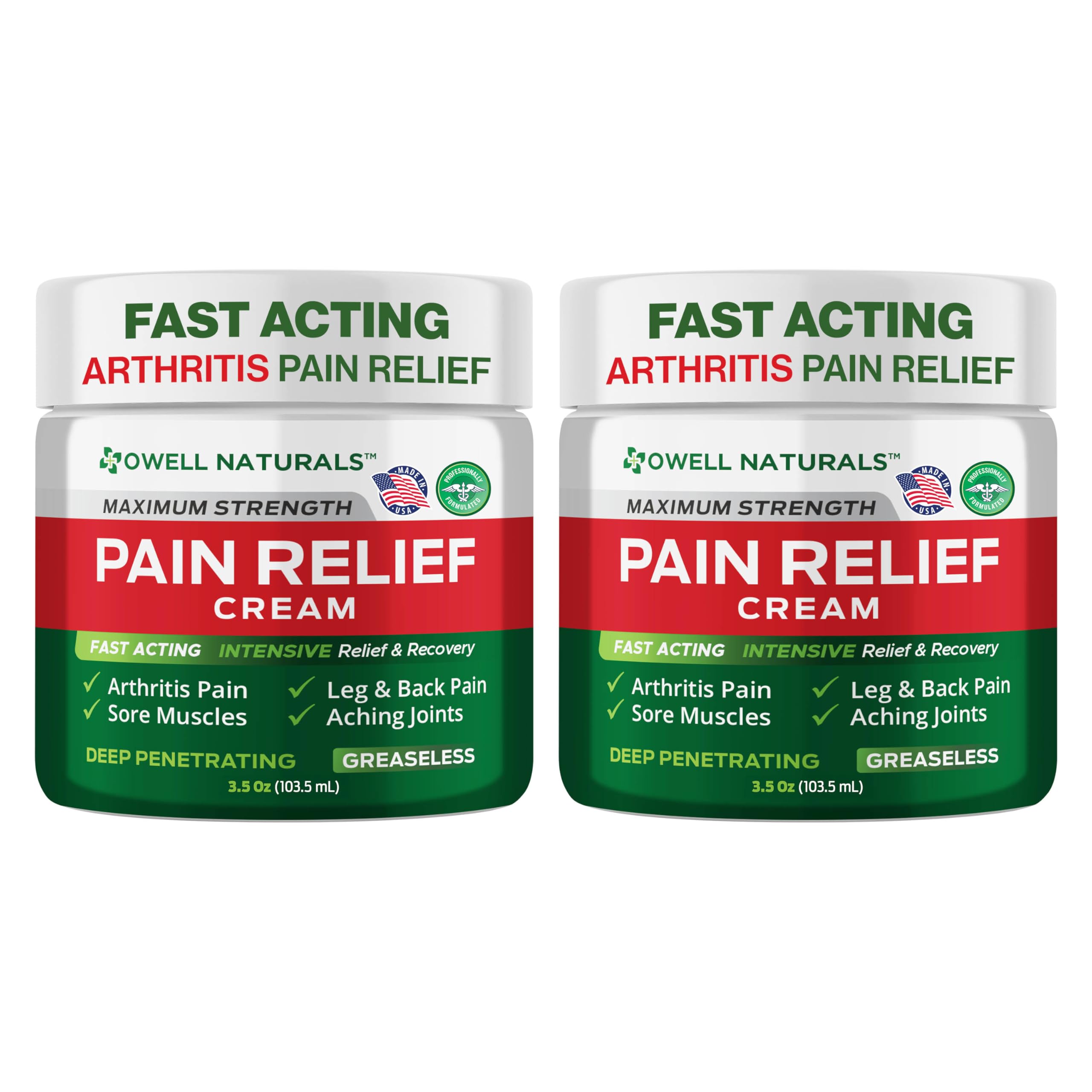 OWELL NATURALS Fast-Acting Arthritis Pain Relief Cream - Deep Penetrating Joint & Muscle Support for Back, Knee, Feet, Hands, Legs & Shoulder - Non-Greasy Formula with Natural Ingredients - 3.5 oz (2 Pack) - Ideal for Active Lifestyles & Daily Pain Management