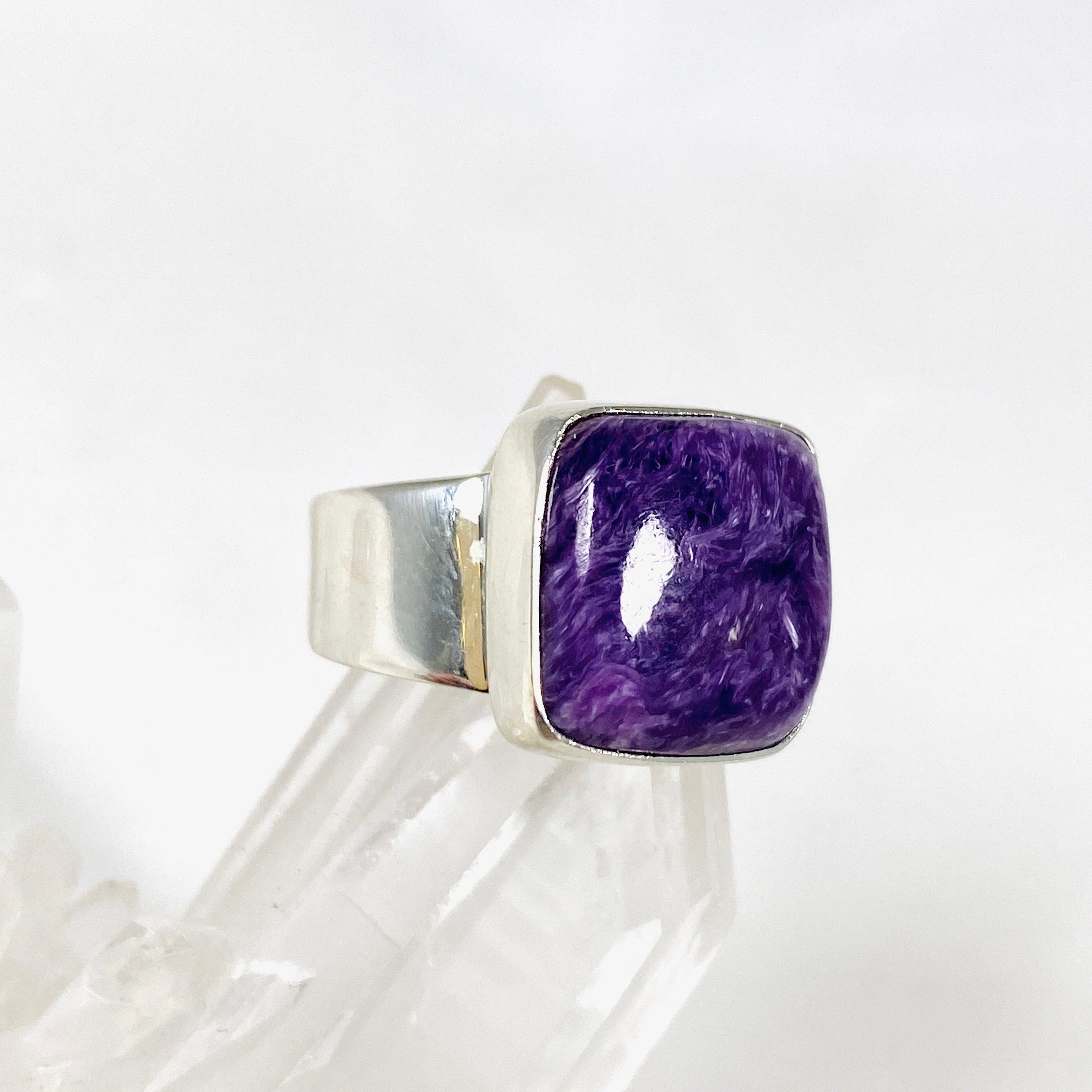 Charoite Square Ring Size 7 - Genuine Purple Gemstone Jewelry for Women - Perfect for Everyday Wear, Gift Giving & Special Occasions
