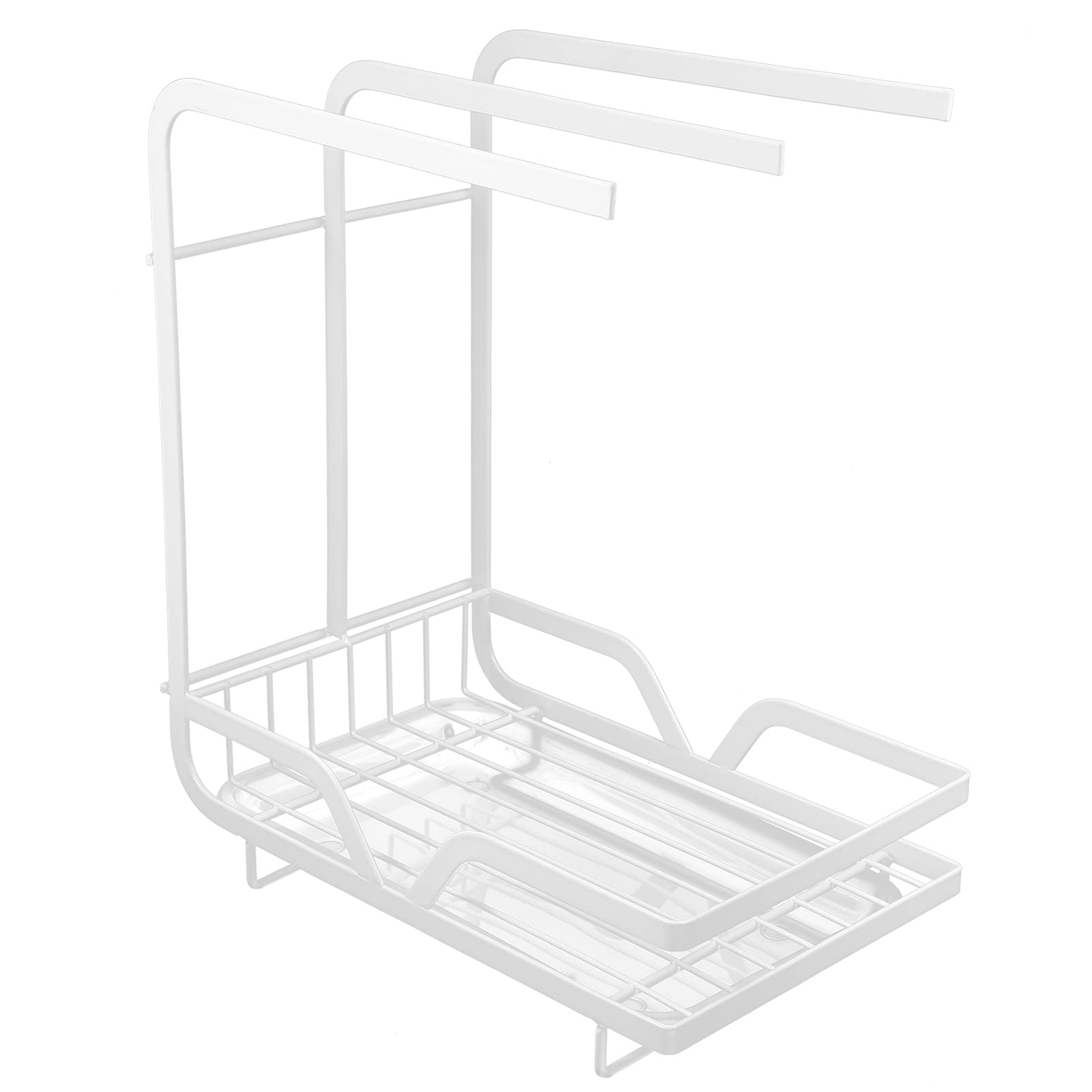 HEMOTON Sponge Holder & Dishcloth Organizer - Kitchen Sink Caddy Rack with Drainer Tray for Sponges, Brushes & Towels - White Countertop Storage for Bathroom & Kitchen Accessories - Perfect for Organizing Sink Area & Keeping Countertops Dry