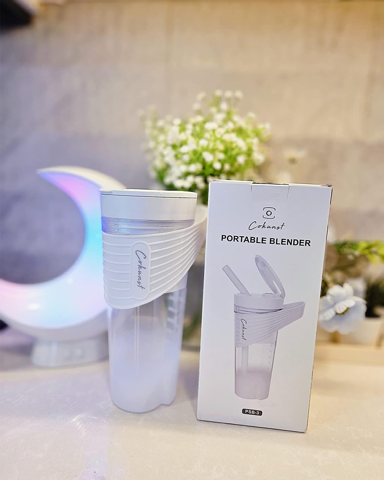 COKUNST 16oz Portable Blender for Shakes, Smoothies & Protein Drinks | BPA-Free USB Rechargeable Personal Blender with Travel Straw | Perfect for Gym, Office & Outdoor Activities - White
