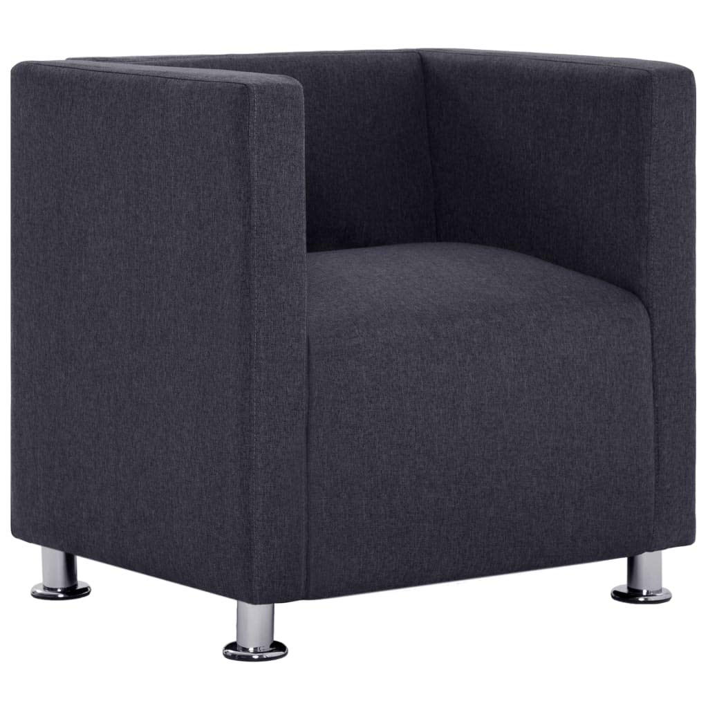 Modern Cube Armchair with Chrome Legs & Wooden Frame - Dark Gray Fabric Club Chair for Living Room - 27.2