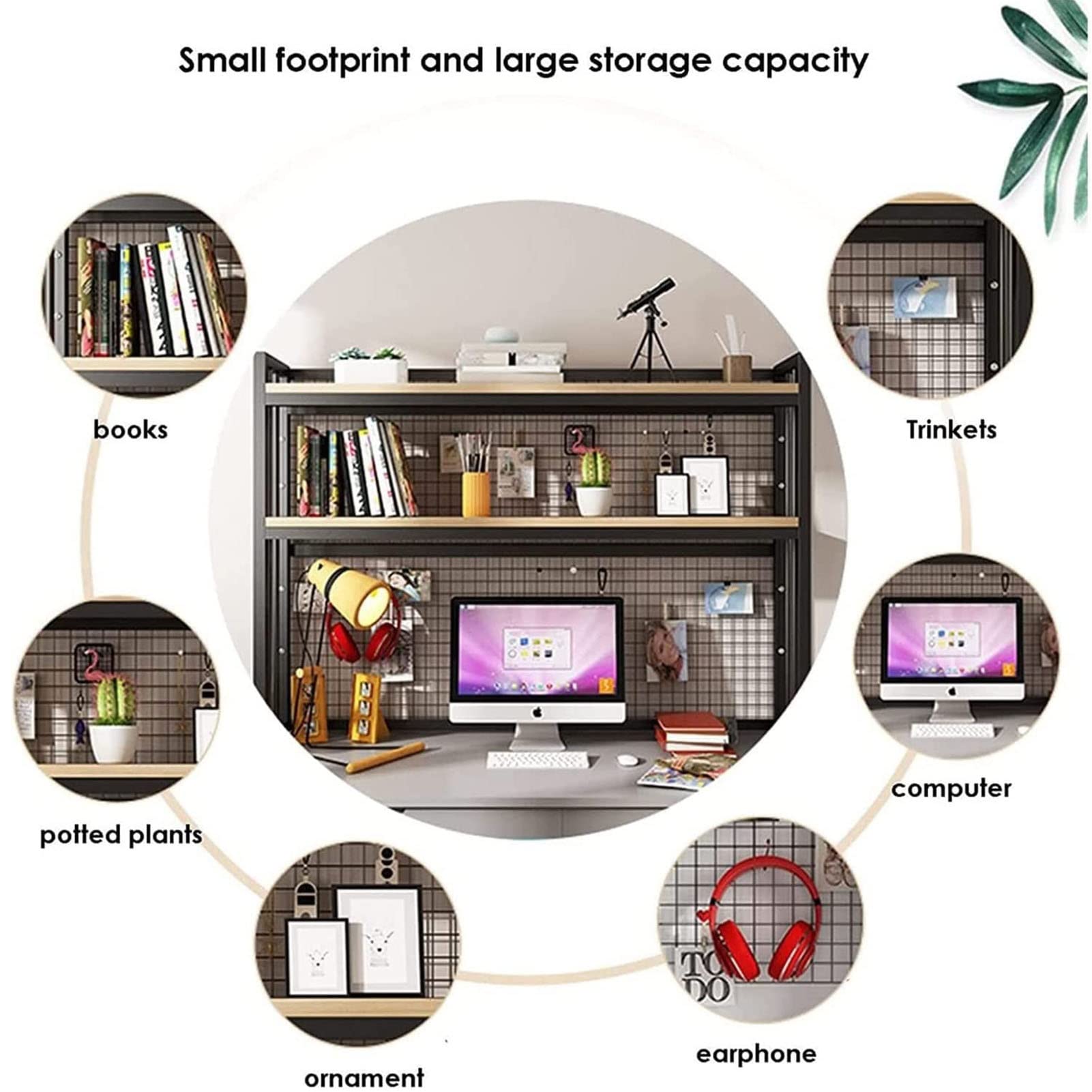 2-Tier Industrial Computer Desk Shelf - Sturdy Wrought Iron Desktop Organizer with Perforated Board, Office Bookshelf & Countertop Display Stand (White) - Perfect for Home Office, Study Room & Workspace Organization