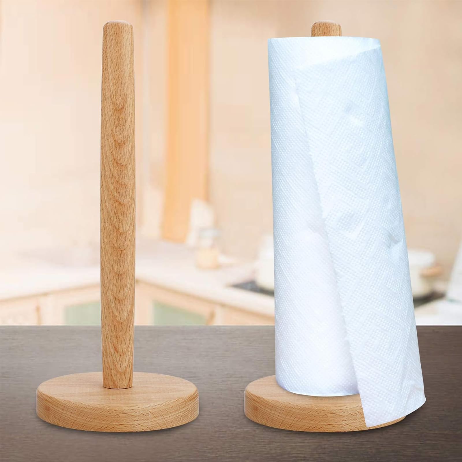 Eco-Friendly Bamboo Paper Towel Holder - Countertop Stand for Kitchen, Bathroom & Office - Fits Standard Paper Rolls - Wooden Organizer with Round Base for Cabinet or Countertop - Perfect for Home, Restaurant & RV Use