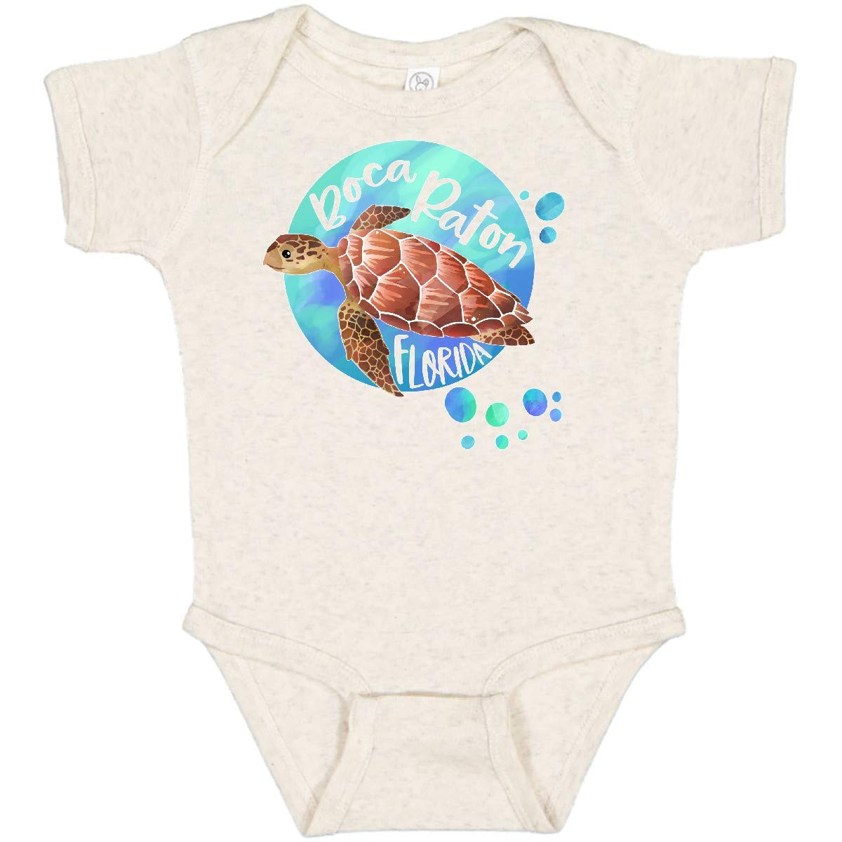 Inktastic Boca Raton Florida Swimming Sea Turtle with Bubbles Baby Bodysuit - Cute Ocean-Themed Outfit for Newborns & Infants | Perfect for Beach Trips, Pool Parties & Summer Photoshoots
