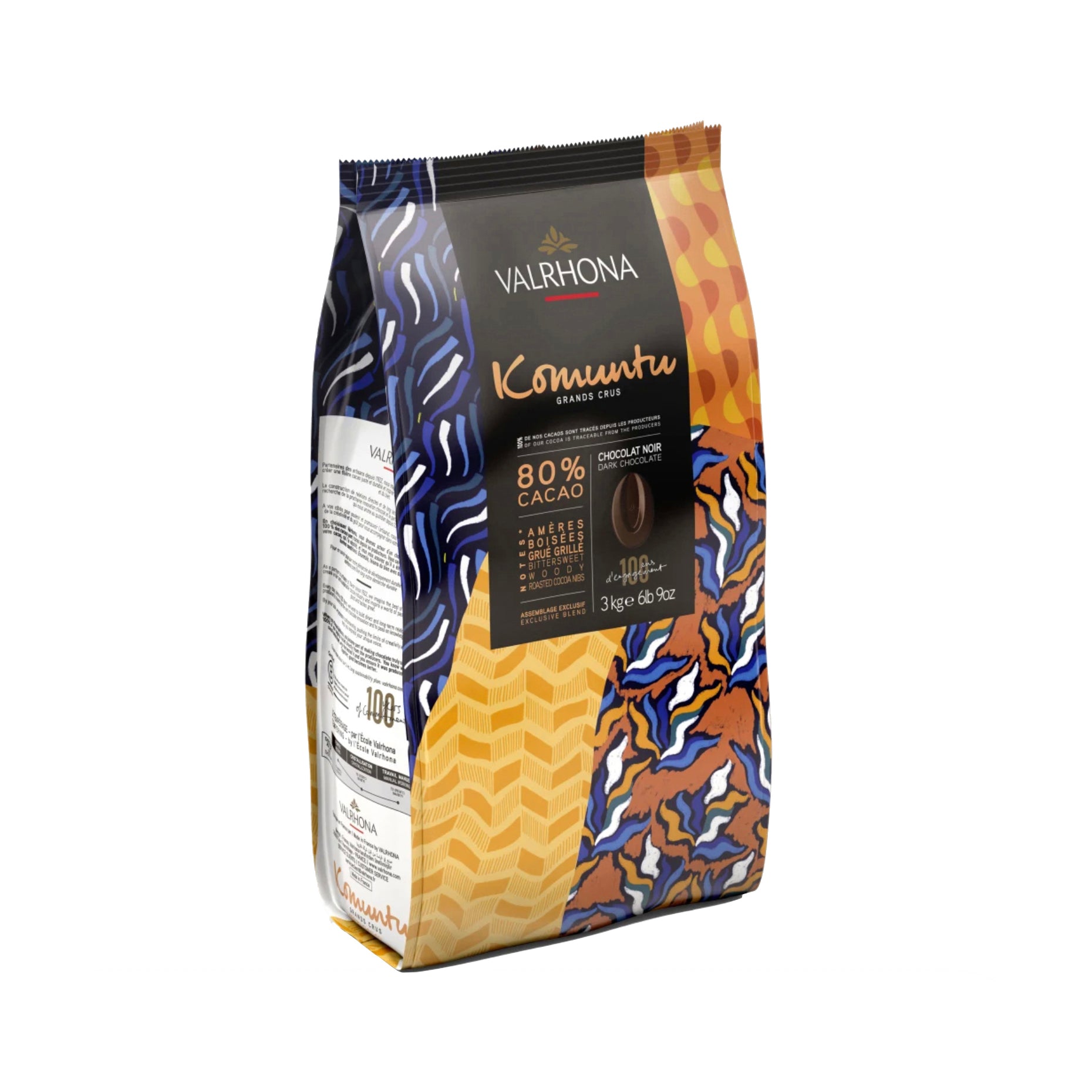 VALRHONA Komuntu 80% Dark Chocolate Couverture Bar - Premium Baking Chocolate for Desserts, Pastries & Gourmet Recipes