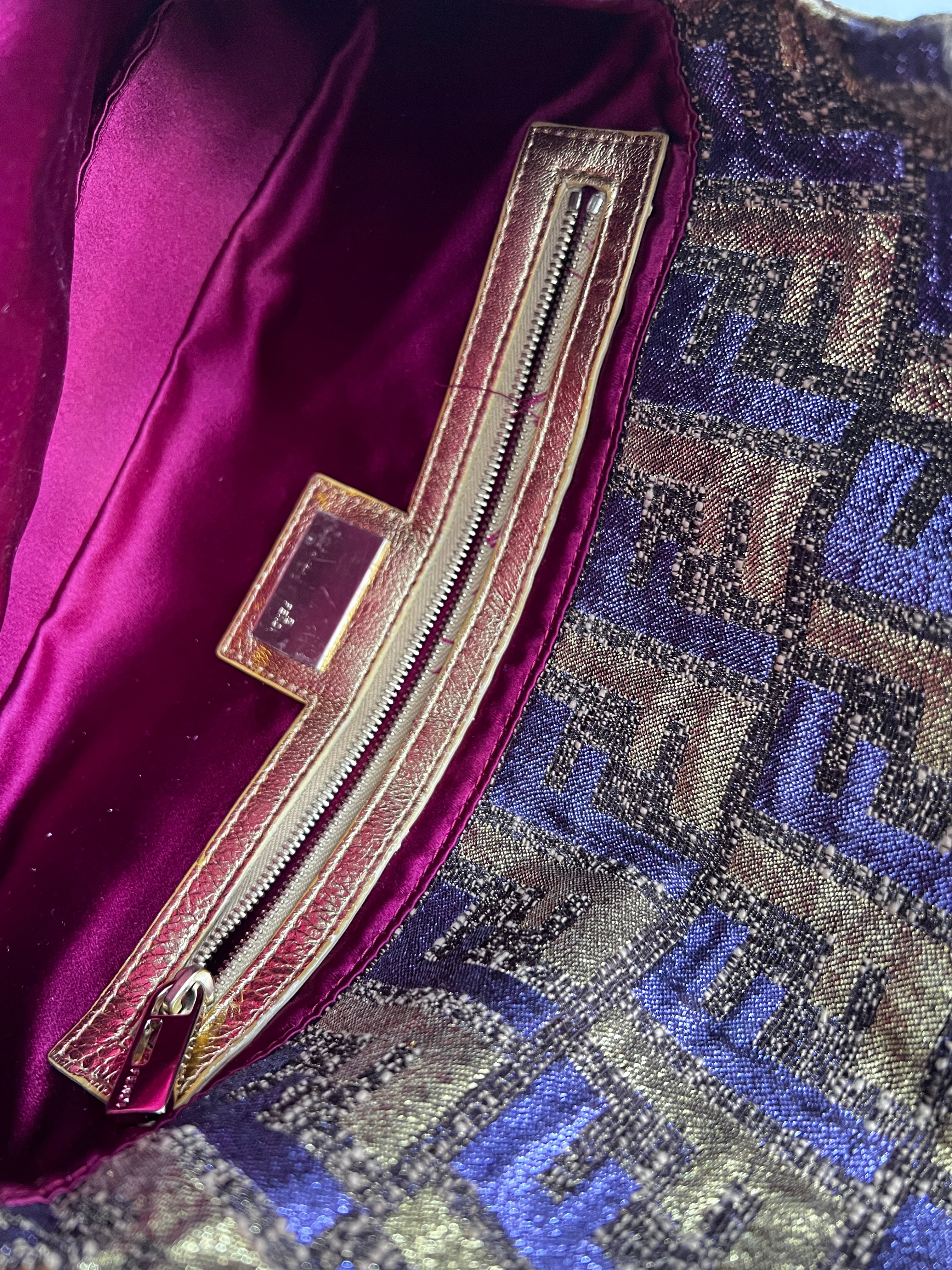 Fendi Metallic Zucca Baguette Bag - Luxury Designer Crossbody Purse for Women | Perfect for Evening Parties, Date Nights & Special Occasions