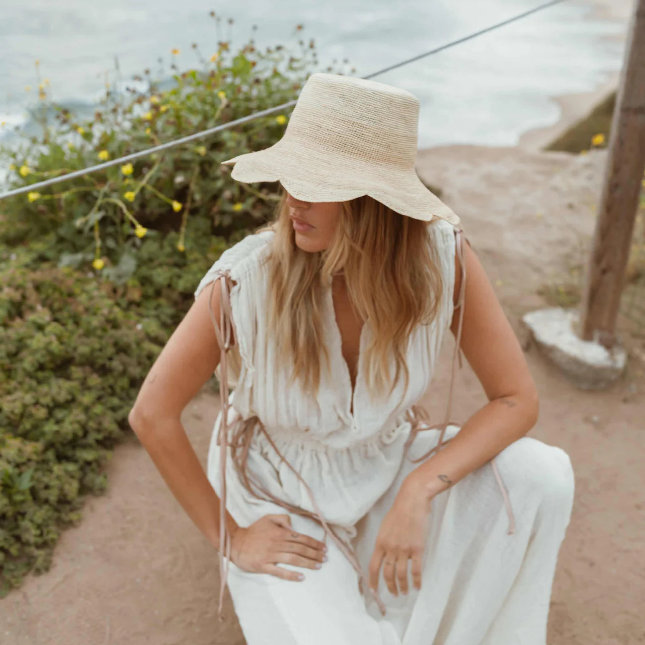 Freya Women's Scallop Crochet Bucket Hat - Summer Beach Sun Hat with Wide Brim for UV Protection - Perfect for Beach Vacations, Music Festivals and Outdoor Activities
