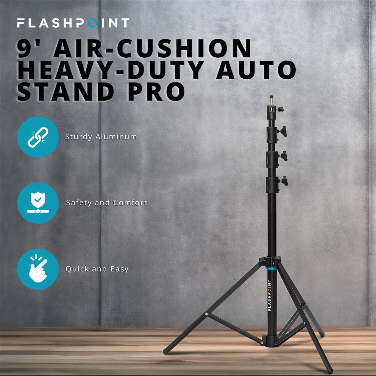 Flashpoint 9 Feet Air-Cushioned Automatic Collapsible Light Stand (Auto Stand Pro) - Professional Photography & Video Lighting Support for Studio, Outdoor & Event Shooting