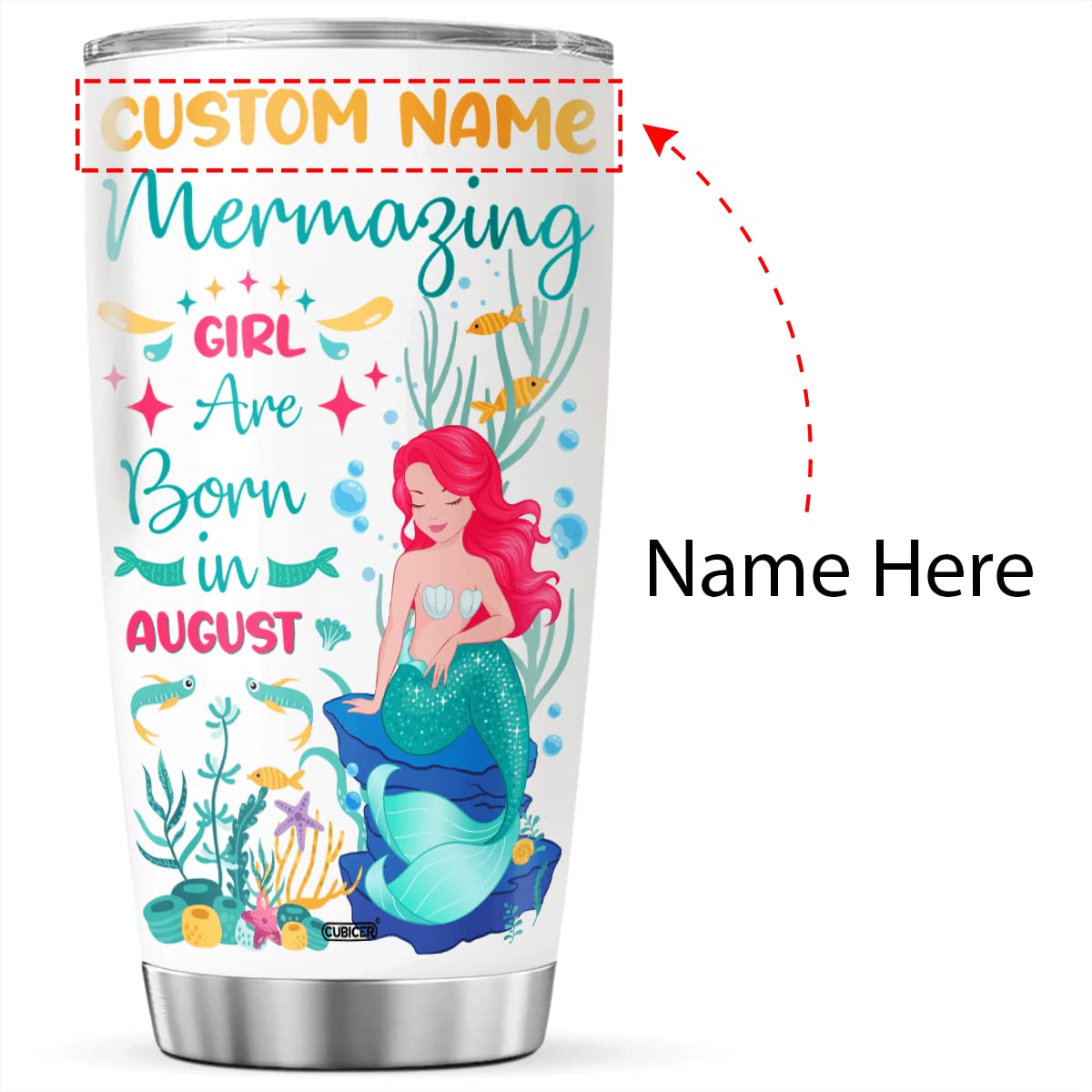 Personalized Stainless Steel Tumbler with Lid - 20oz Insulated Travel Mug, Leakproof Double Wall Vacuum Cup for Hot & Cold Drinks - Perfect Gift for Women (Mermaid Design) - Great for Coffee, Tea, Wine - Ideal for Christmas, Birthday, Office, Gym & Outdoor Activities