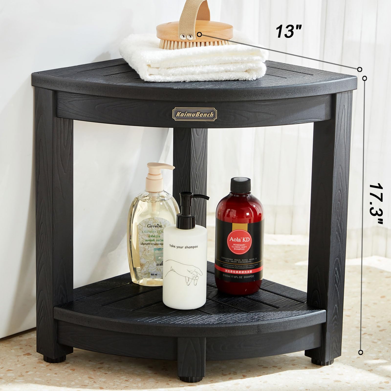Non-Slip Adjustable Shower Bench Seat - Black Plastic Bath Stool for Elderly & Shaving Legs - Corner Shower Chair with Sturdy Poly Lumber Design - Perfect for Bathroom Safety & Relaxing Spa Days