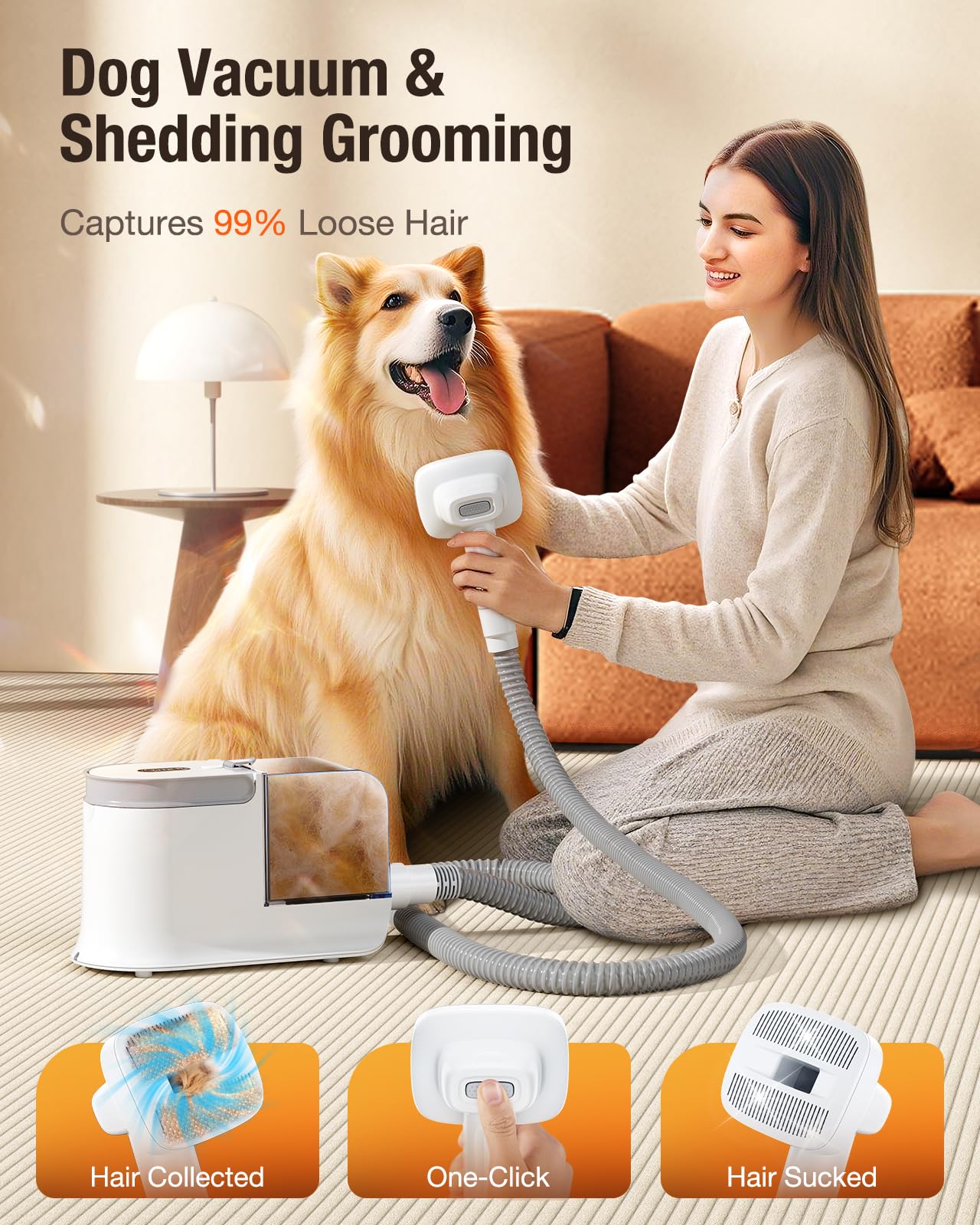 LABIGO Dog Grooming Vacuum - 12000Pa Pet Hair Vacuum with Clipper, 1.8L Capacity for Shedding & Trimming - 3 Suction Modes & 4 Grooming Tools - Perfect for Dogs & Cats Grooming at Home or Professional Pet Salons