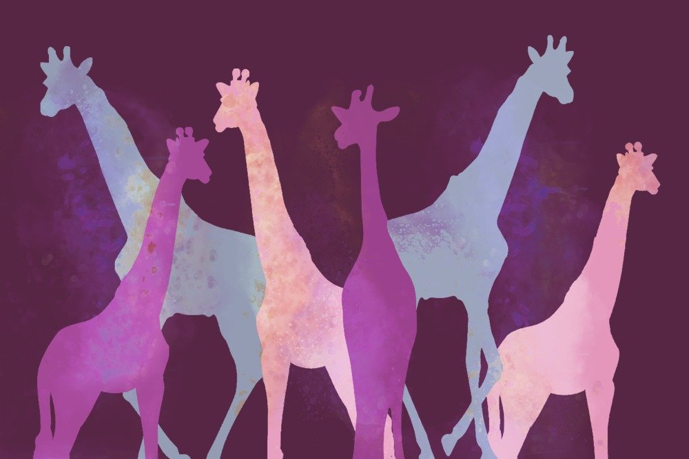 Purple Watercolor Giraffes Metal Wall Art - 12x18 Gallery Quality Aluminum Decor for Living Room, Bedroom & Office