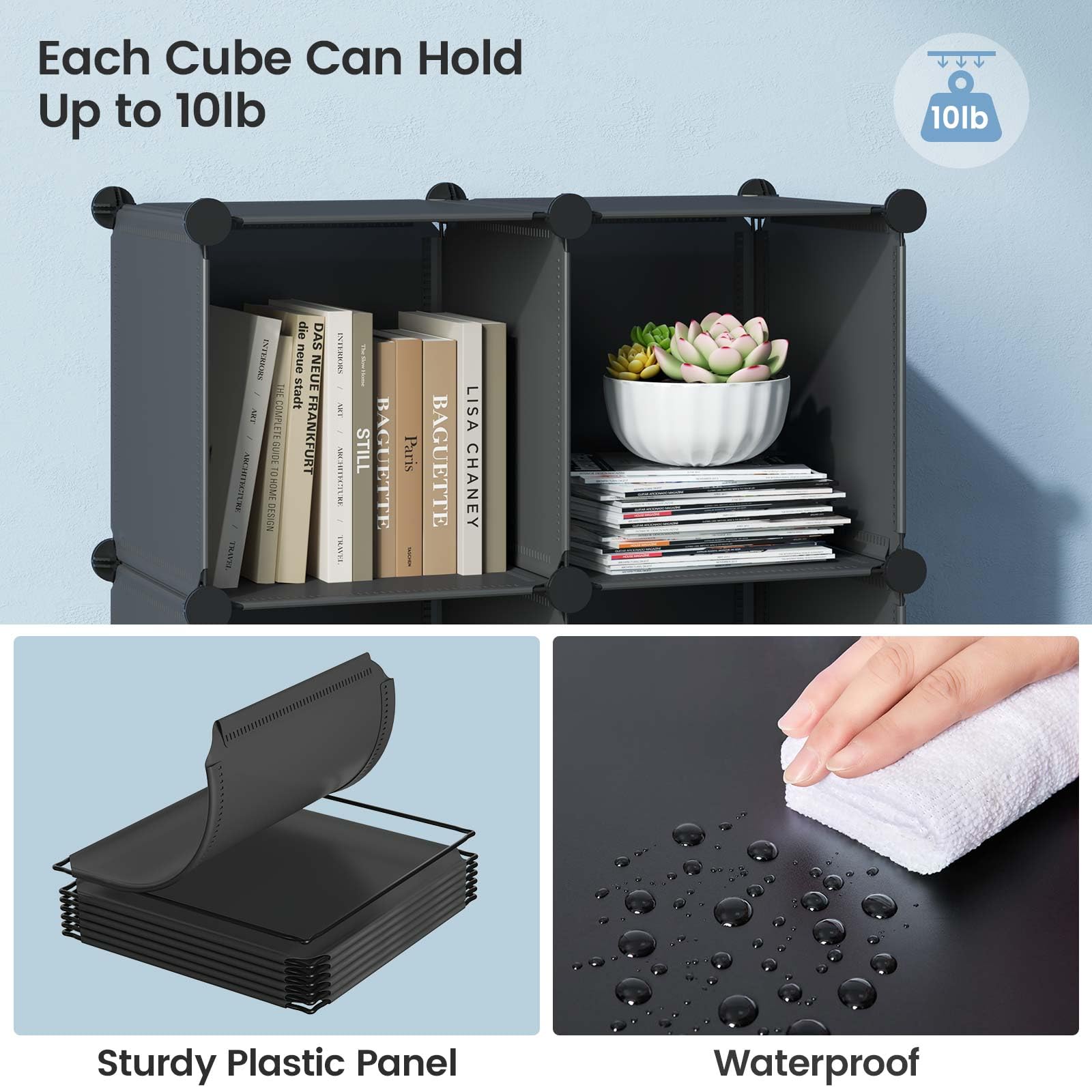 GREENSTELL 6-Cube Closet Organizer & Storage Shelf - Portable Wardrobe Organizer for Kids Clothes, Bedroom, Office - Black | Space-Saving Storage Solution for Home & Office Organization