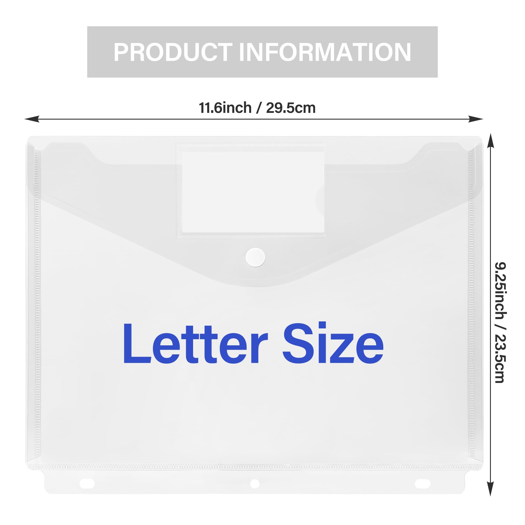 12-Pack Clear Plastic Binder Pockets with Snap Button - Letter Size Poly Envelopes for 3-Ring Binders | School Supplies, Office Organization & Home Filing System | Perfect for Documents, Papers & Homework Assignments