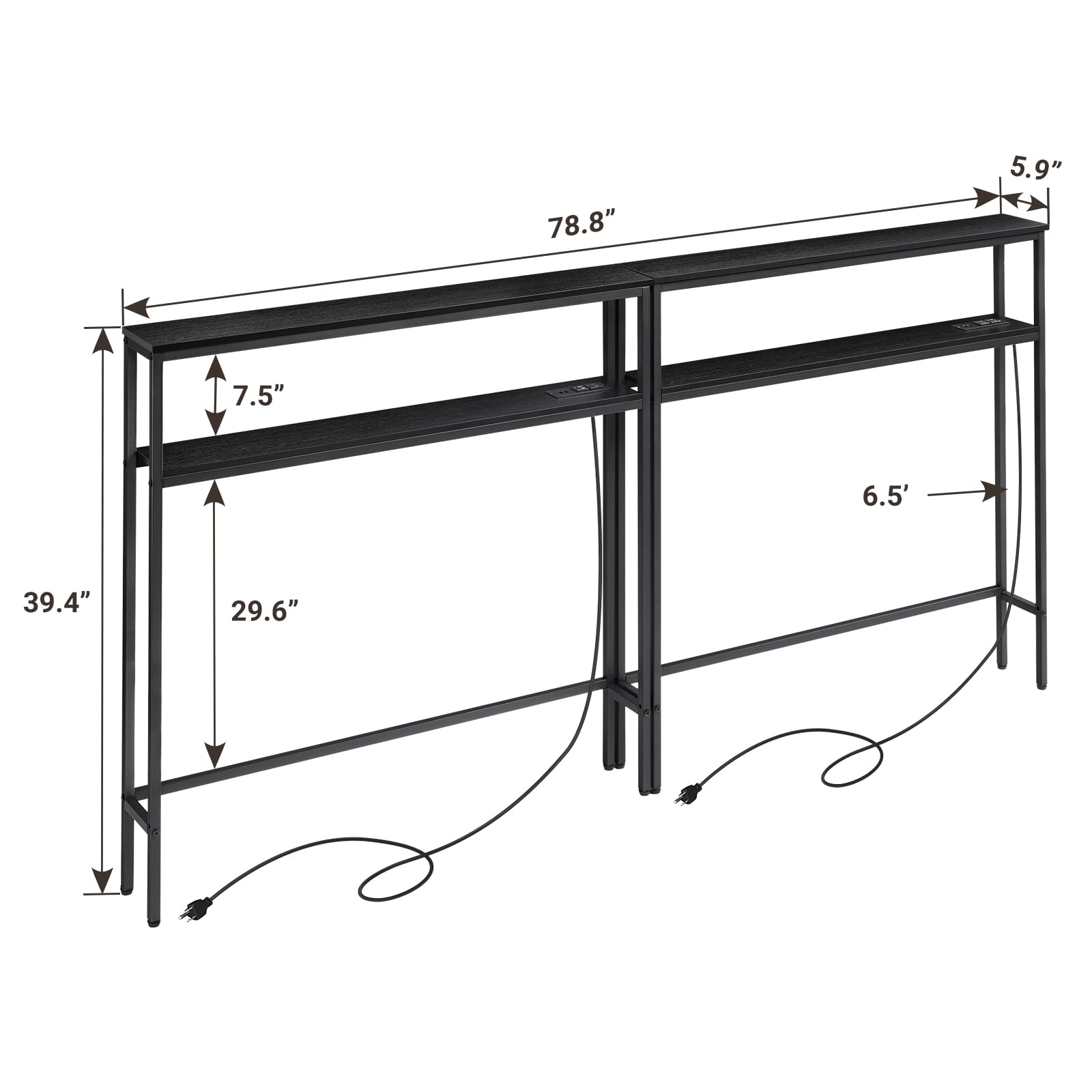 ELYKEN 2 Pack Narrow 2-Tier Console Sofa Table with LED Strip Light - 5.9