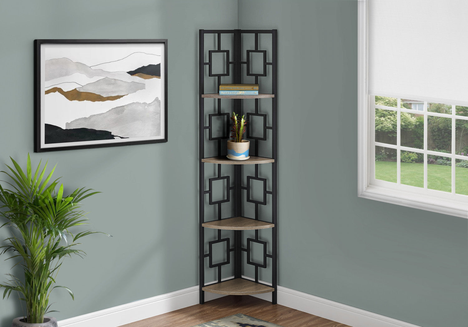 Venn Bookcase - Dark Taupe Wooden Bookshelf for Living Room, Bedroom & Office - Modern Storage Shelf for Books, Decor & Display