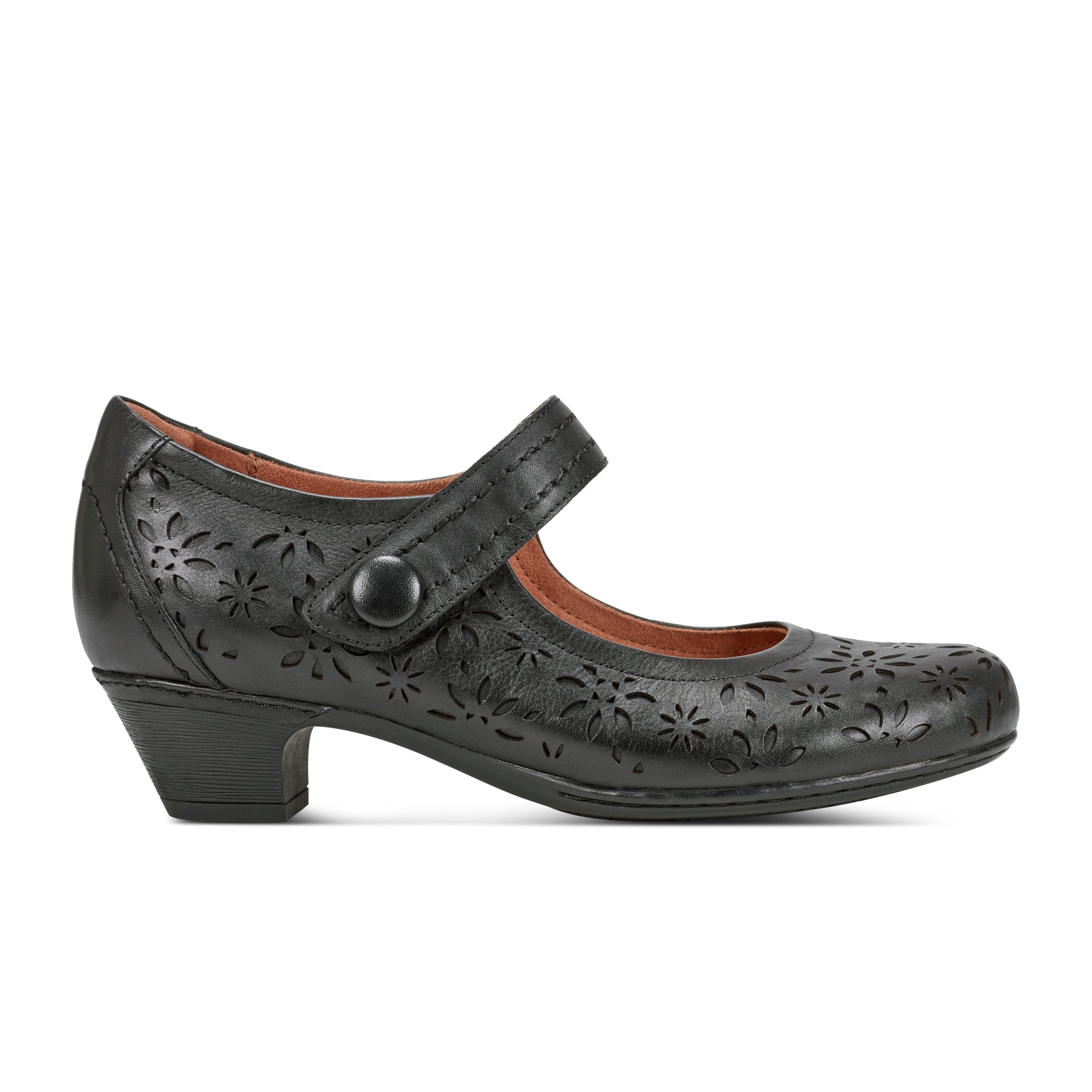 Stylish Women's Alesia Perforated Mary Jane Heel Shoes - Comfortable Low Block Heels for Work, Office & Special Occasions