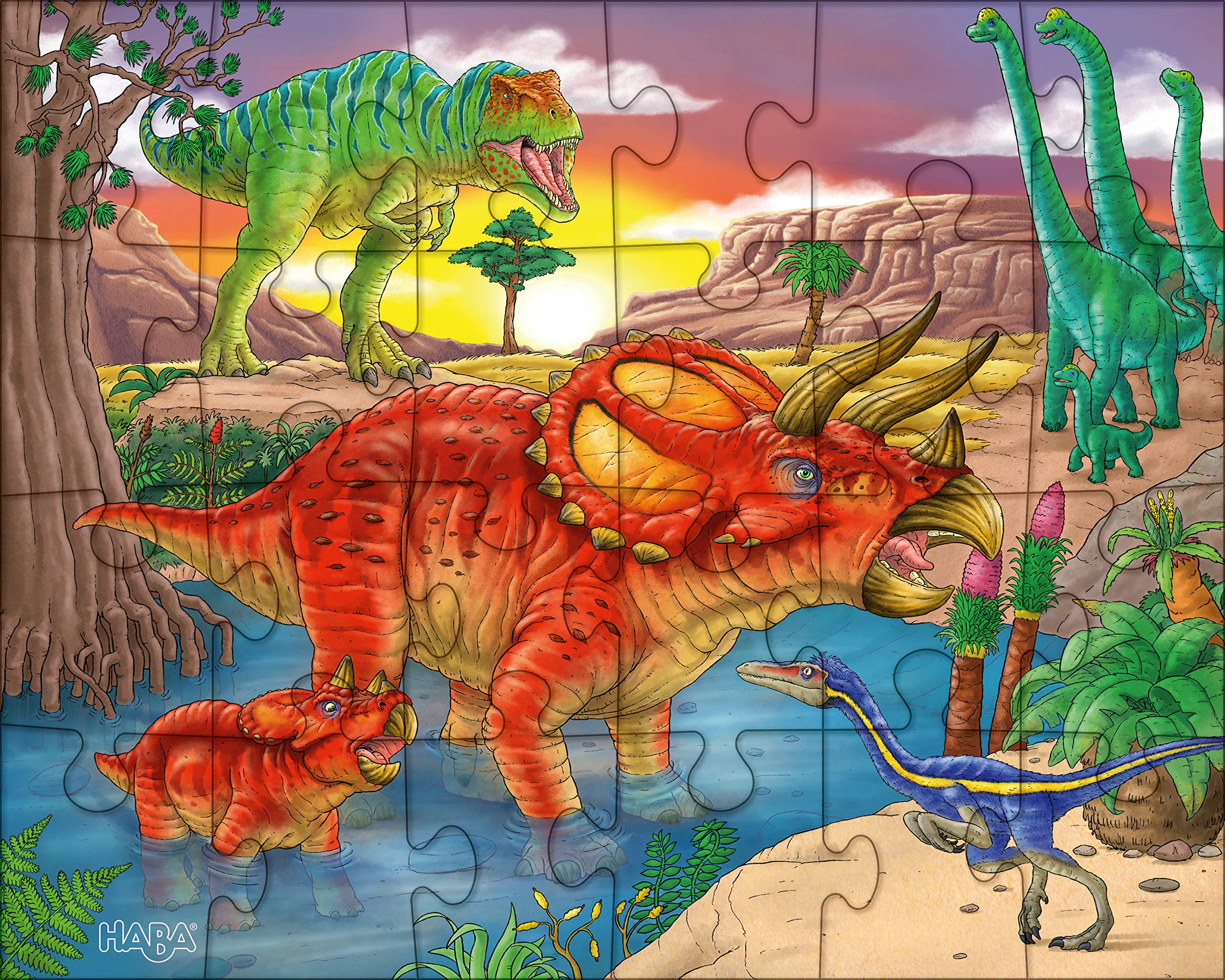 HABA Dinosaur Puzzles for Kids - 3 Pack of 24-Piece Jigsaw Puzzles with 3 Dinosaur Themes - Educational Toys for Children Ages 4+ (303377) - Perfect for Birthday Gifts, Preschool Learning & Family Game Night