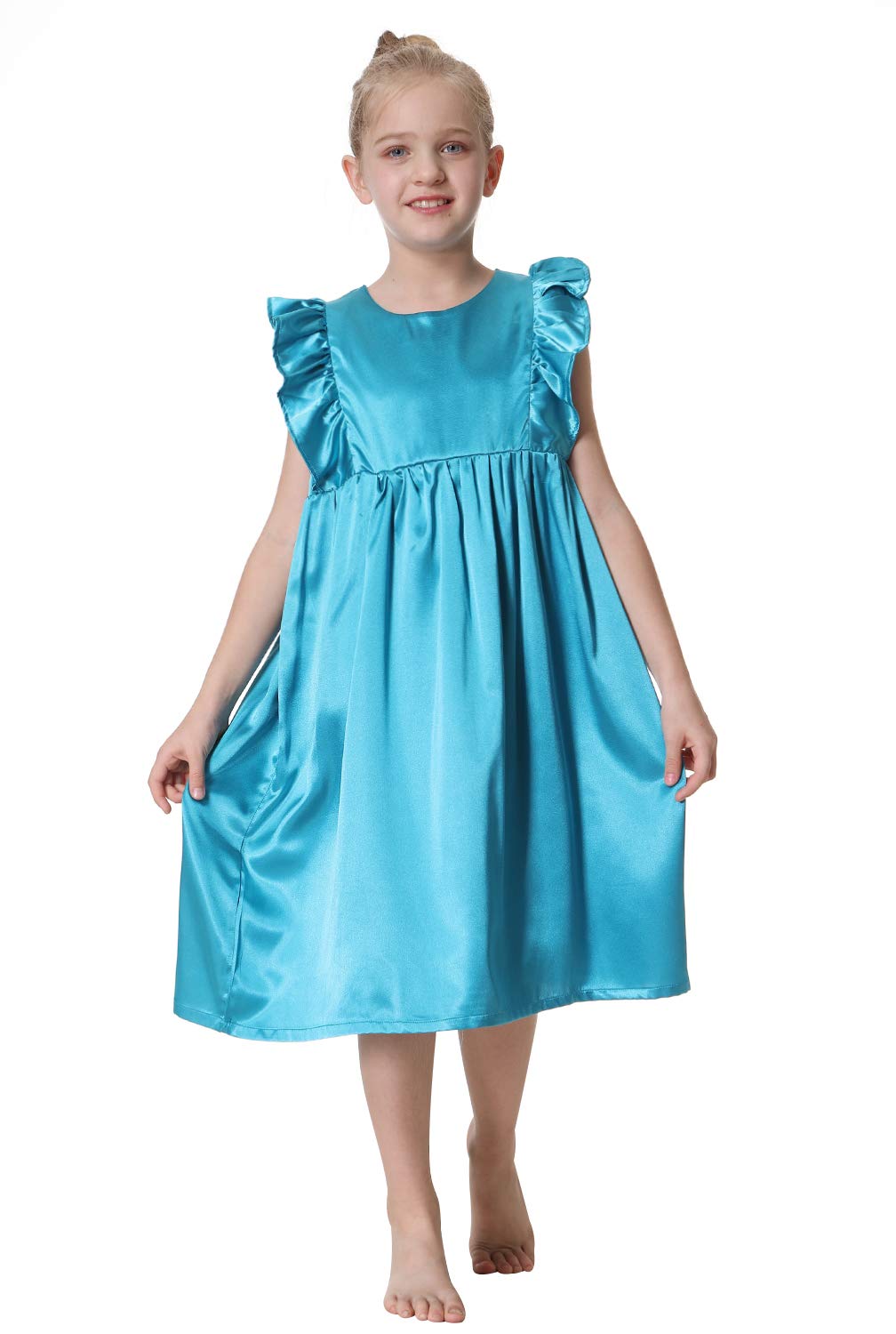Silk Satin Girls Nightgowns - Cute Short Sleeve Pajama Sleepwear for Toddlers & Kids 3-12 Years | Soft Summer Nightdress for Bedtime & Sleepovers