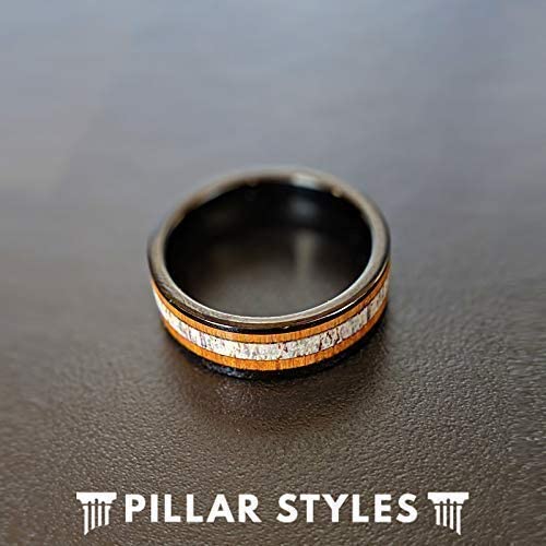 8mm Black Tungsten Whiskey Barrel Wedding Band for Men - Unique Deer Antler & Bourbon Barrel Wood Ring - Durable Anniversary Gift for Him - Perfect for Weddings, Engagements & Special Occasions