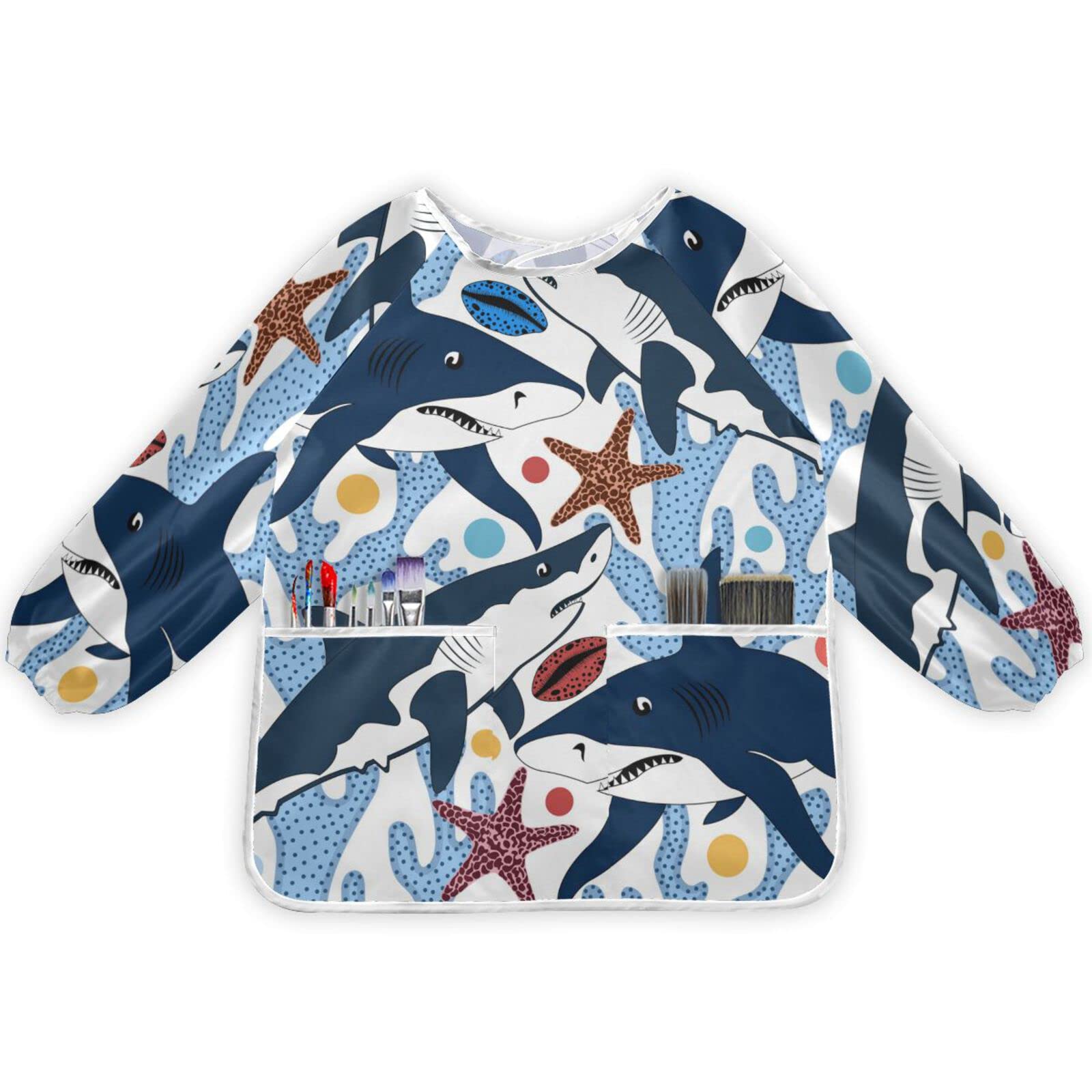 Waterproof Kids Art Smocks for Painting & Crafts - Shark Design Artist Apron for Ages 2-6 Years - Perfect for Painting, Baking, Eating & Creative Playtime