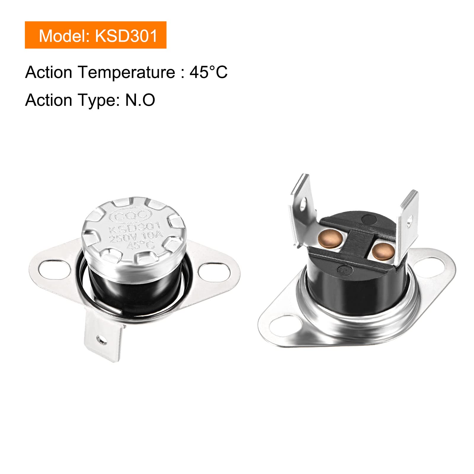 KSD301 45C NO Thermostat Temperature Control Switch - Normally Open, 90C Angle, 2pcs - for Microwave Oven, Refrigerator & Home Appliances