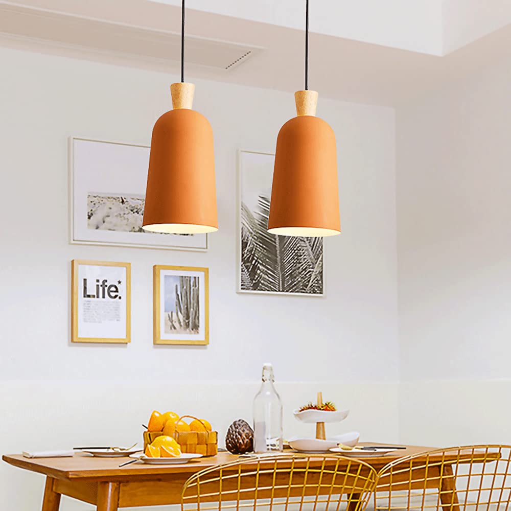 Modern Wood Pendant Light with Geometric Metal Shade - M-INI Chandelier, Simple Wooden Hanging Lighting Fixture for Living Room, Kitchen Island, Dining Table, Bedroom & Bedside - Perfect for Farmhouse, Industrial & Scandinavian Home Decor