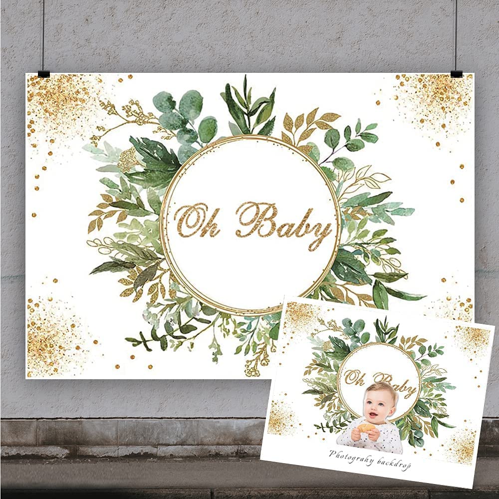 Yeele 10x8ft Baby Shower Backdrop - Gender Neutral Green Leaves Photography Background for Newborn, Birthday Party Decorations - Vinyl Cake Table Banner & Studio Props - Perfect for Baby Showers, Birthdays, and Photo Studios