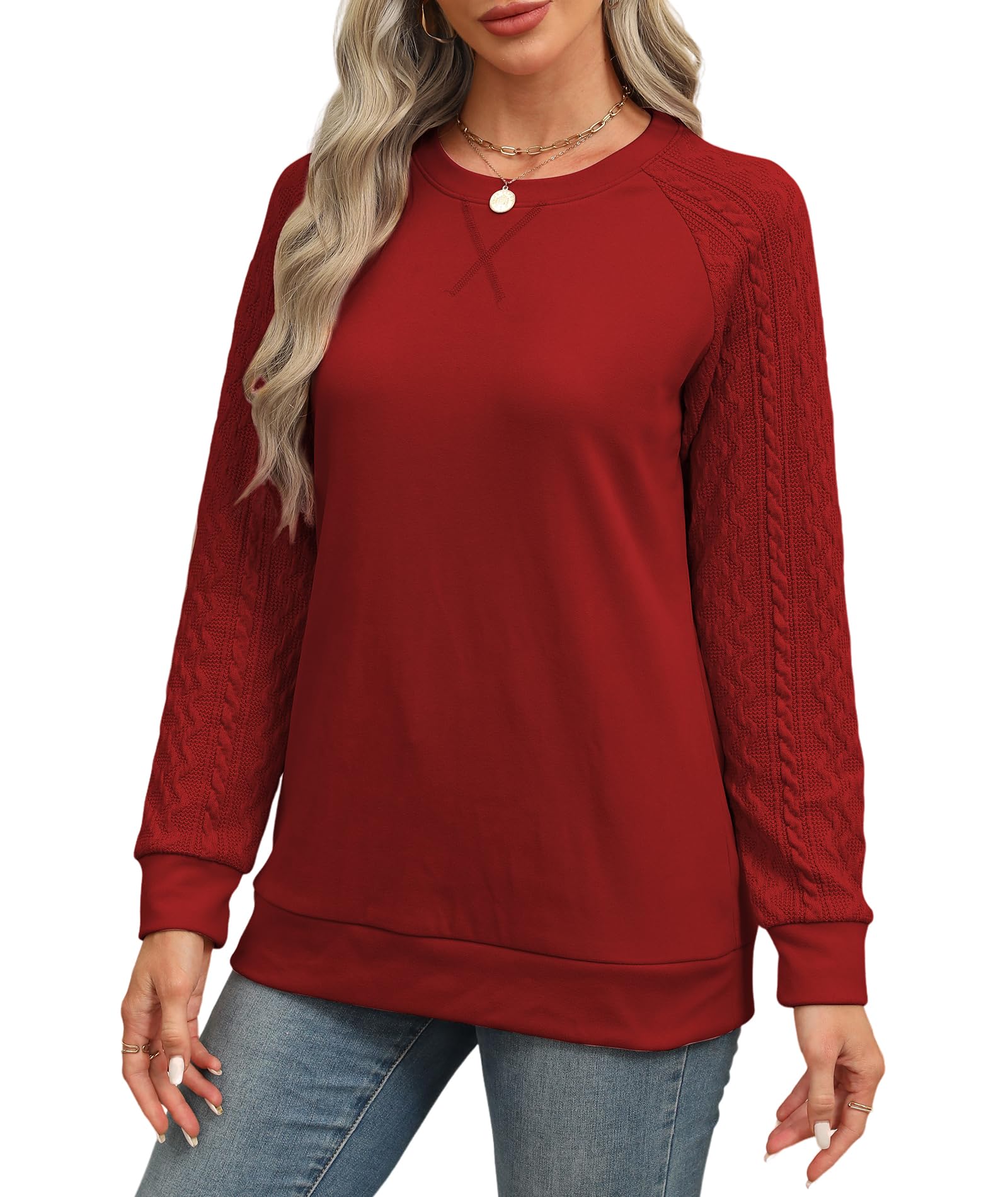 2025 Fashion Women's Cable Knit Sweatshirt - Crewneck Long Sleeve Loose Lightweight Pullover Sweater Top for Fall | Casual Outfit, Layering Essential, Cozy Autumn Wear