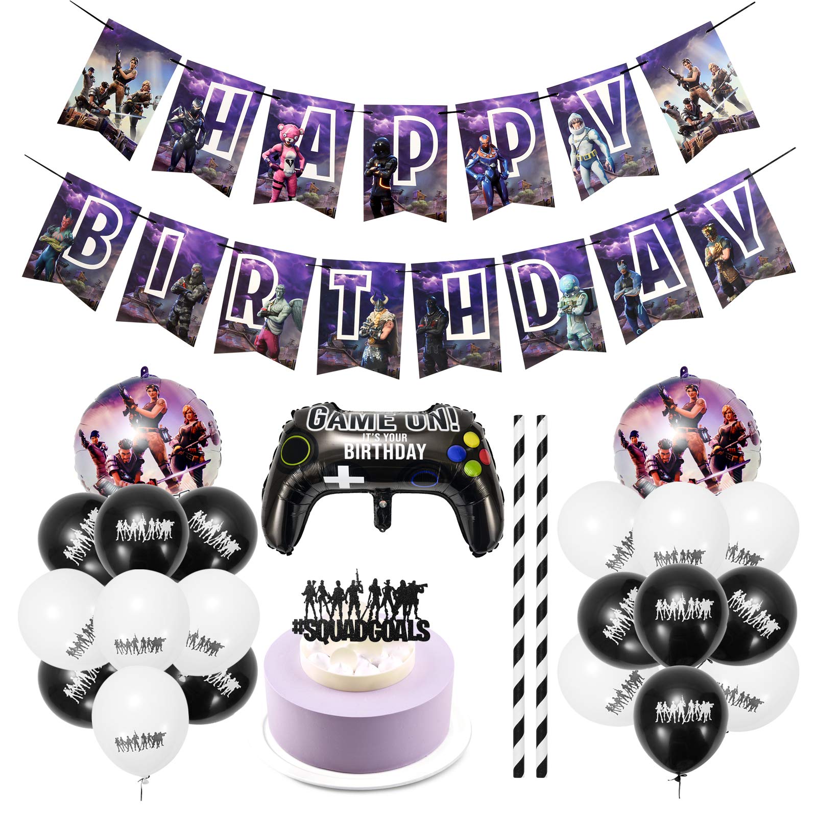 Ultimate Video Game Party Decorations Set - Happy Birthday Banner, 12 Latex & 3 Foil Balloons, Cake Topper - Perfect for Gamer Themed Birthday Parties, Game Room Decor & Gaming Celebration Events