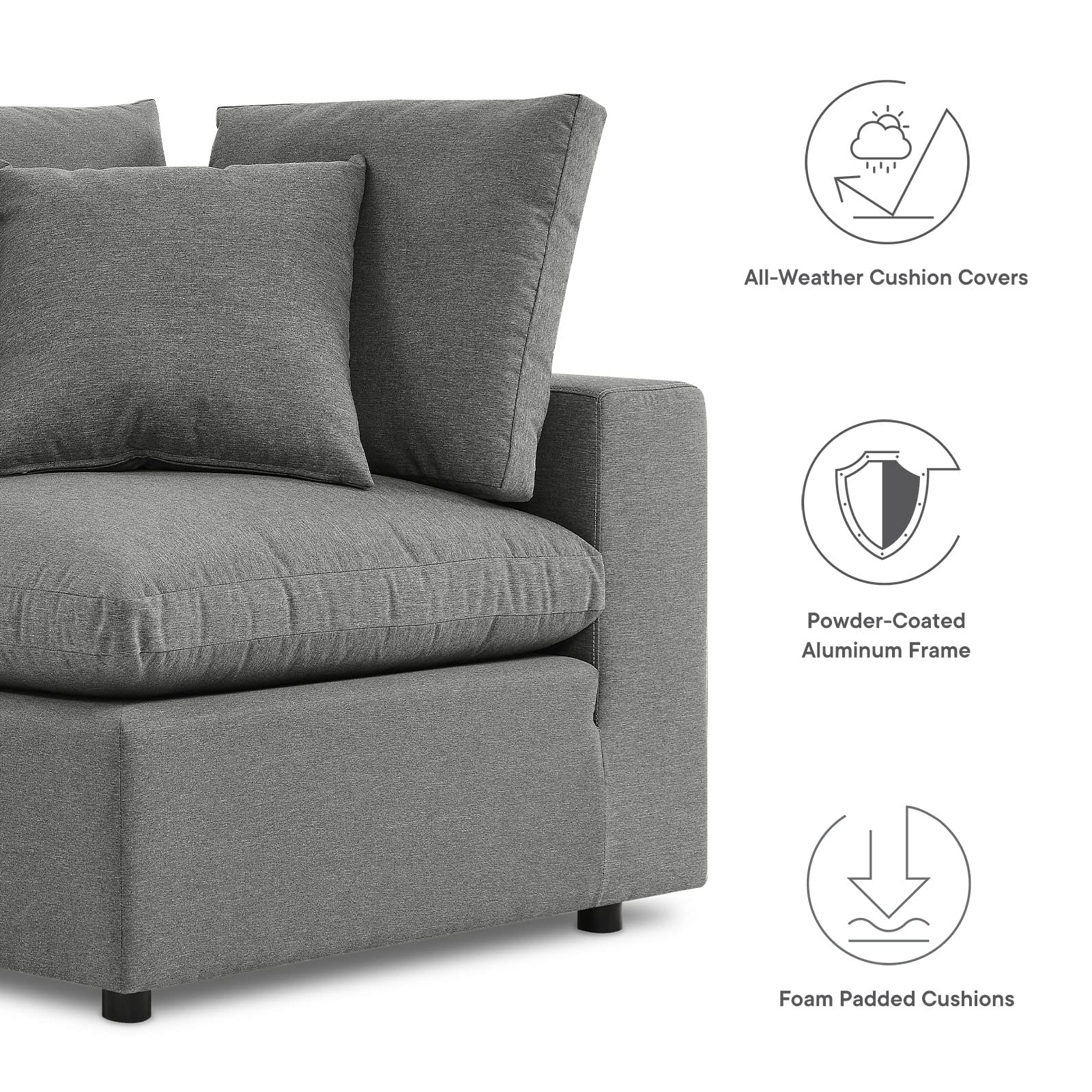 Modway Commix 6-Piece Outdoor Patio Sectional Sofa Set in Charcoal - Durable Wicker Furniture for Backyard, Poolside & Garden Relaxation