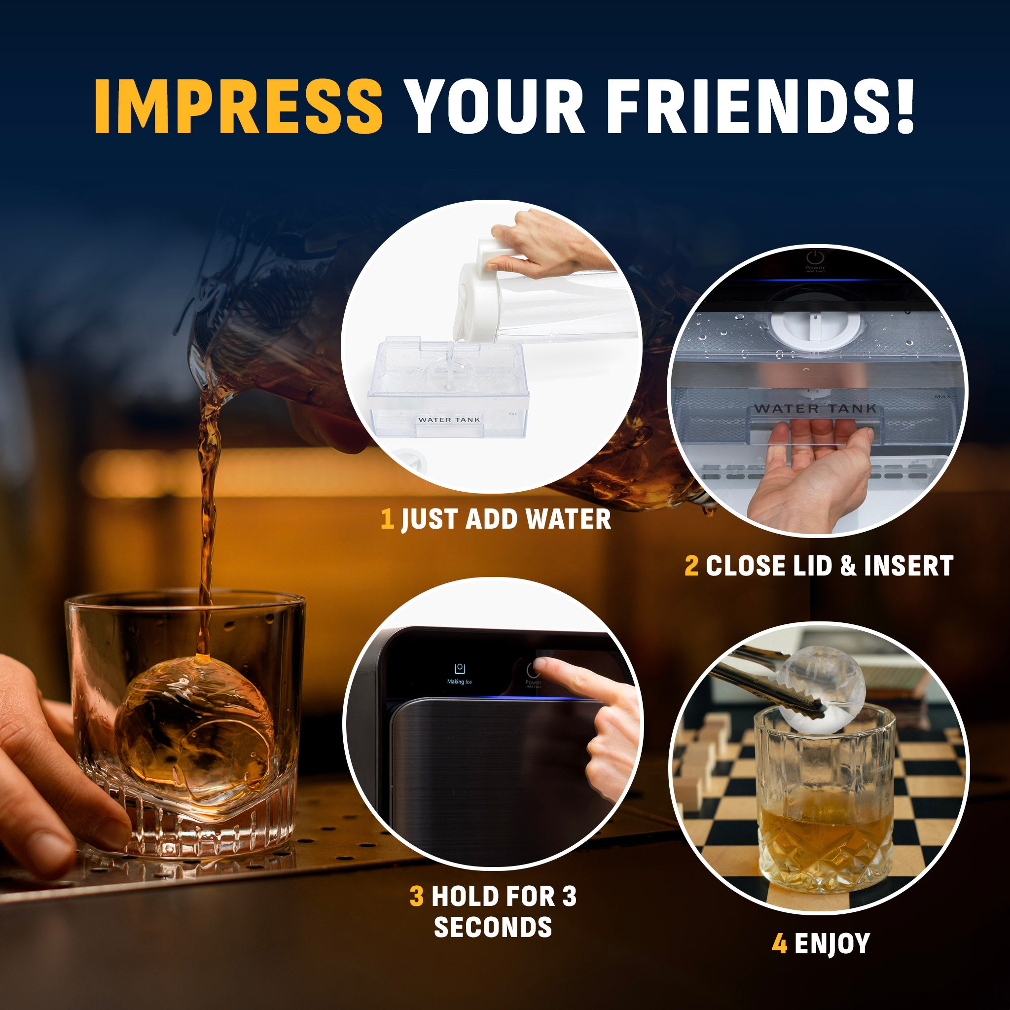 Newair® Countertop Whiskey Ice Ball Maker - 32 Ice Spheres in 24 Hours | Perfect for Cocktails, Bourbon & Scotch | Home Bar & Party Essential