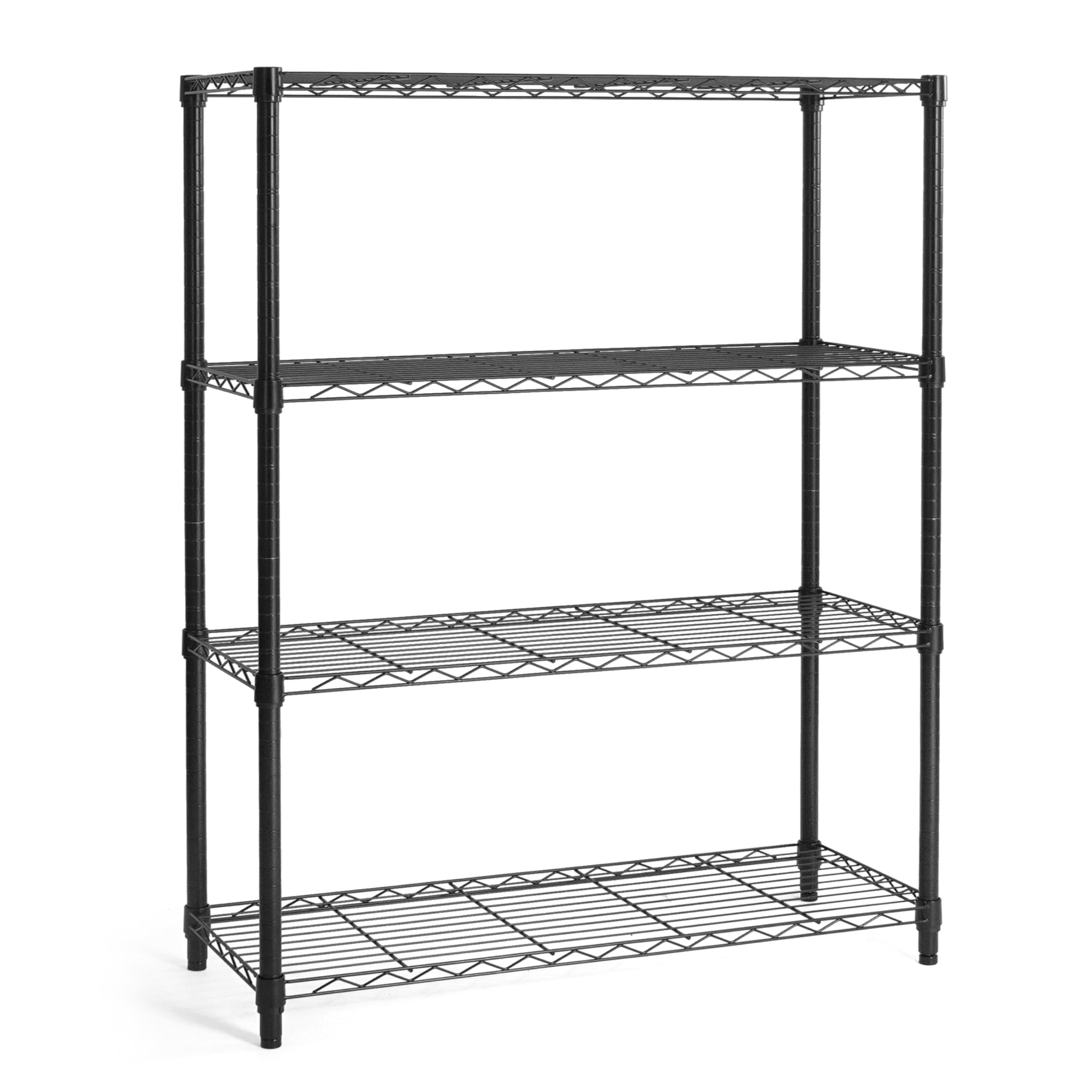 CAPHAUS 4-Tier Adjustable Height Wire Shelving Unit - Heavy Duty Metal Steel Storage Rack for Garage, Kitchen, Pantry & Closet Organization - Black Utility Shelf Without Wheels