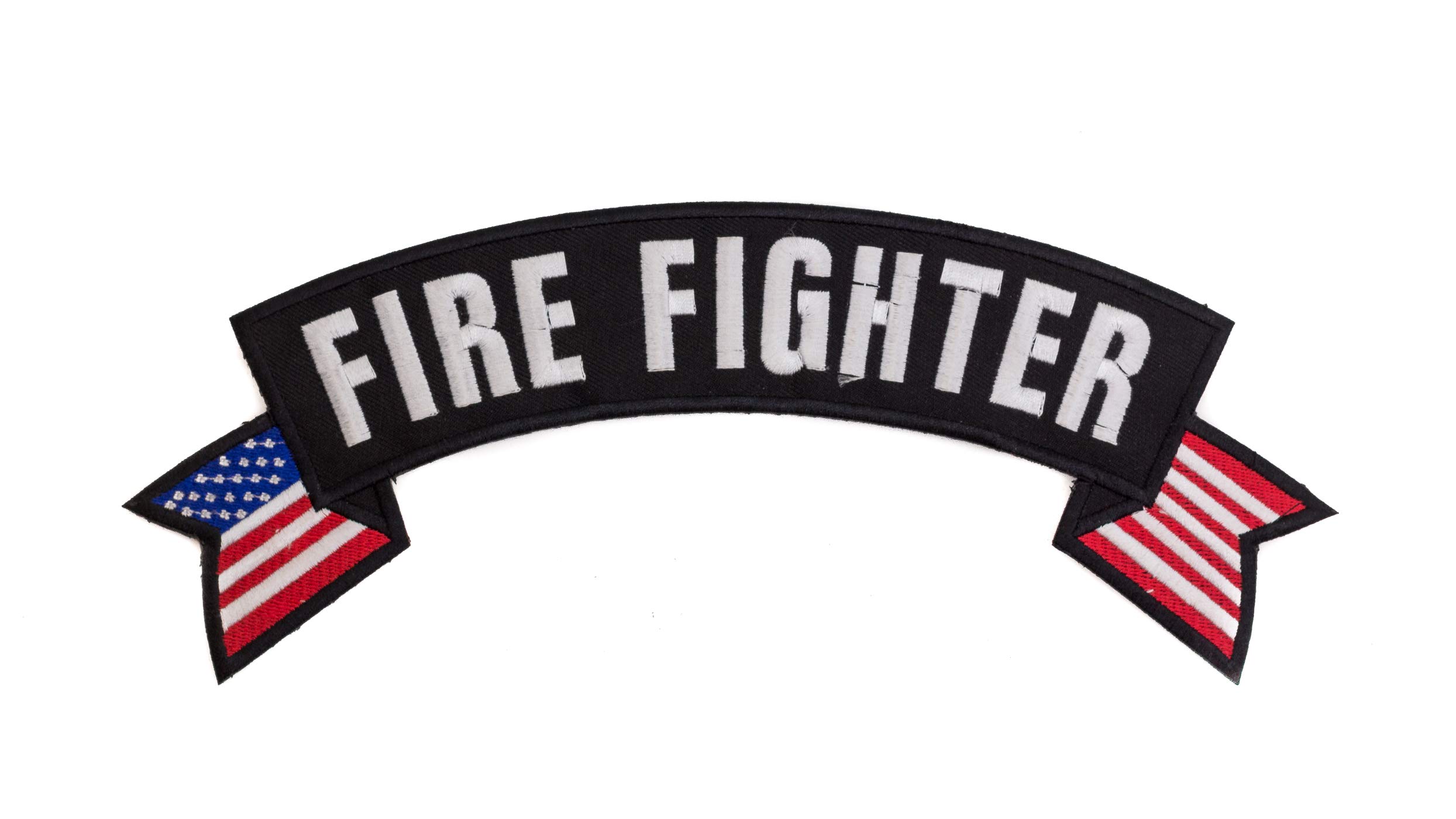 FIRE Fighter USA Flag Banner Top Rocker Patch - Embroidered Biker Vest Jacket Patch for Motorcycle Clubs, Leather Jackets & Denim Vests