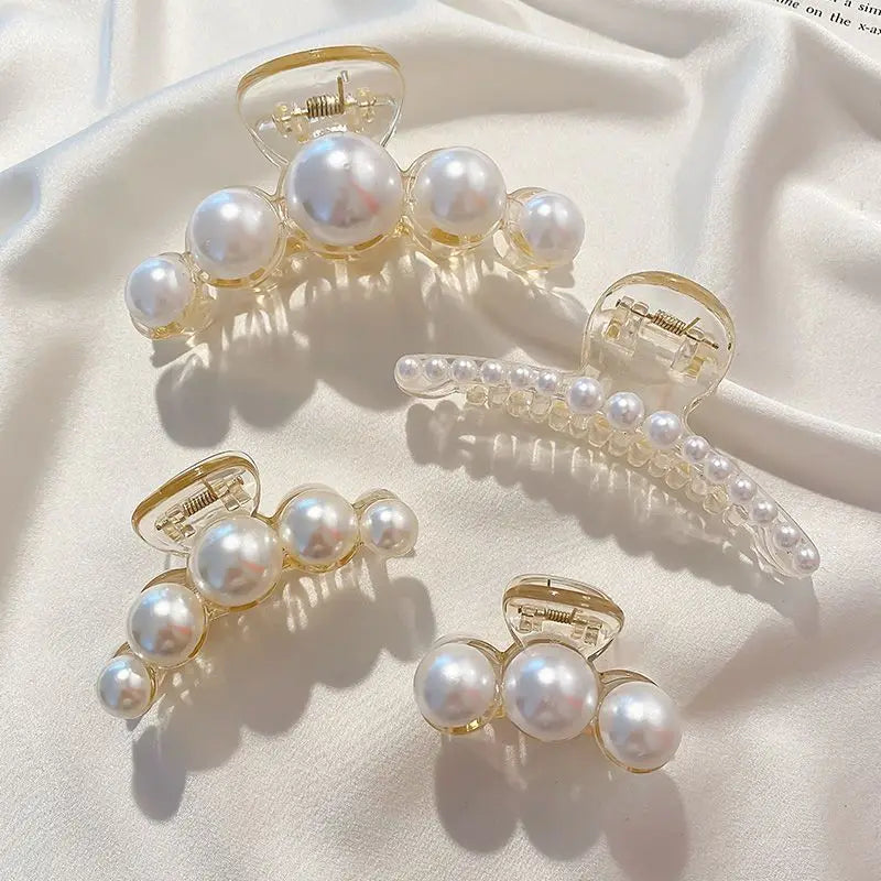 Elegant Large Pearl Hair Claws for Women - Korean Style Acrylic Hair Clips, Big Size Barrettes & Shark Clips - Fashion Hair Accessories for Parties, Weddings & Daily Styling