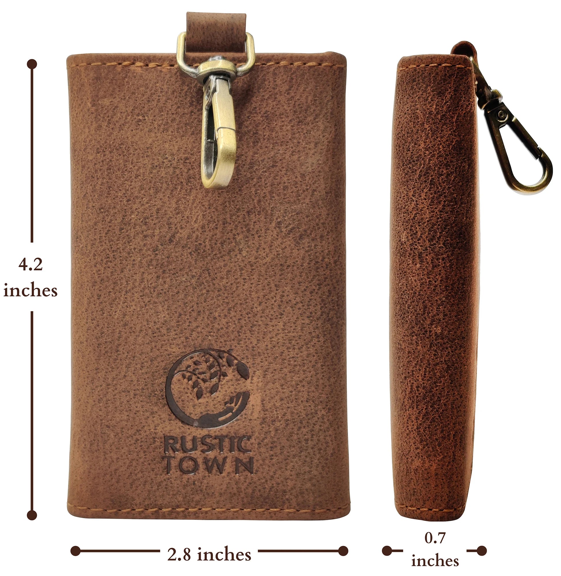 Genuine Leather Key Holder - Smart Fob Car Key Loop with Slim Keychain for Men & Women (Dark Brown) - Perfect for Organizing Keys, Car Fobs & Daily Essentials