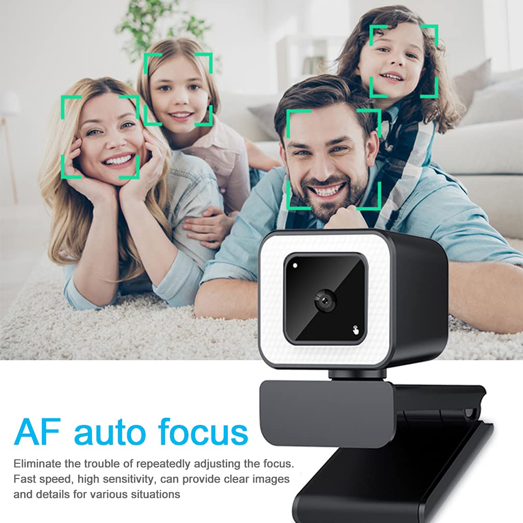 2K HD Beauty Webcam with USB Auto Focus & 3-Level Fill Light for Computer - Perfect for Video Conferencing, Live Streaming, Online Teaching & Gaming on Laptop/PC (USB Camera with Light)