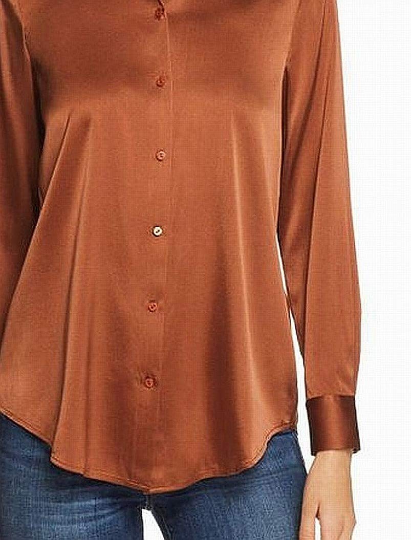Eileen Fisher Women's Charmeuse Button-Up Shirt - Soft Silk Blouse in Brown, Size Medium - Perfect for Office Wear & Casual Outings