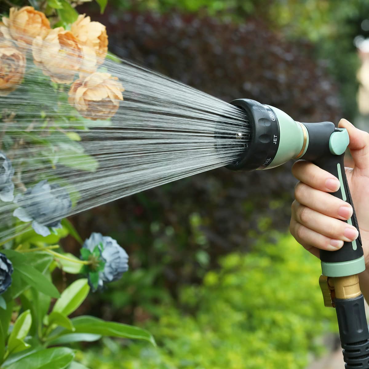 Heavy Duty Metal Garden Hose Nozzle - 8 Spray Patterns High Pressure Water Sprayer with Thumb Control & On/Off Valve - Perfect for Garden Watering, Car Washing, Pet Cleaning & Outdoor Cleaning Tasks