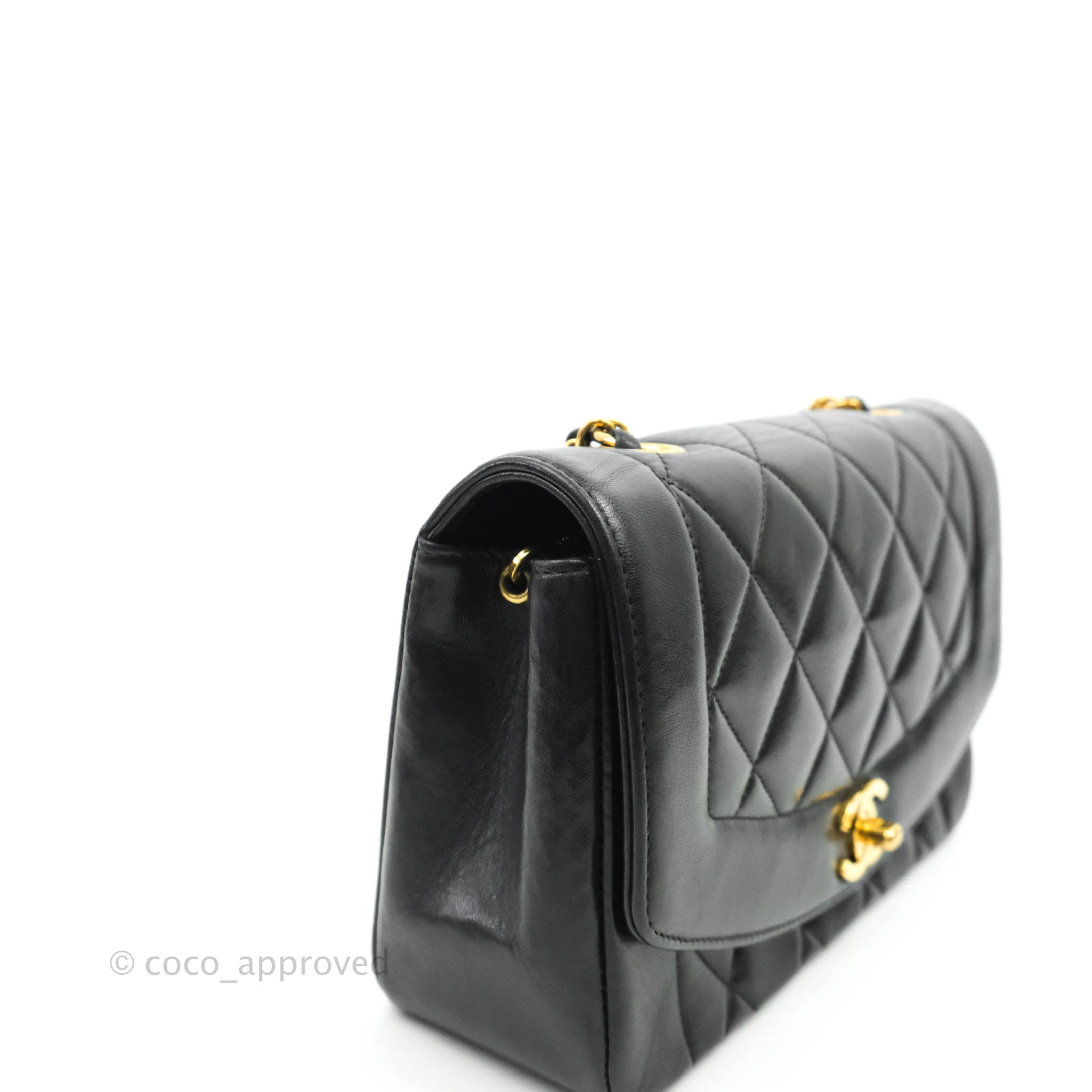 Chanel Black Quilted Lambskin Small Vintage Classic Diana Flap Bag with 24K Gold Hardware - Luxury Crossbody Purse for Women, Perfect for Evening Parties & Special Occasions
